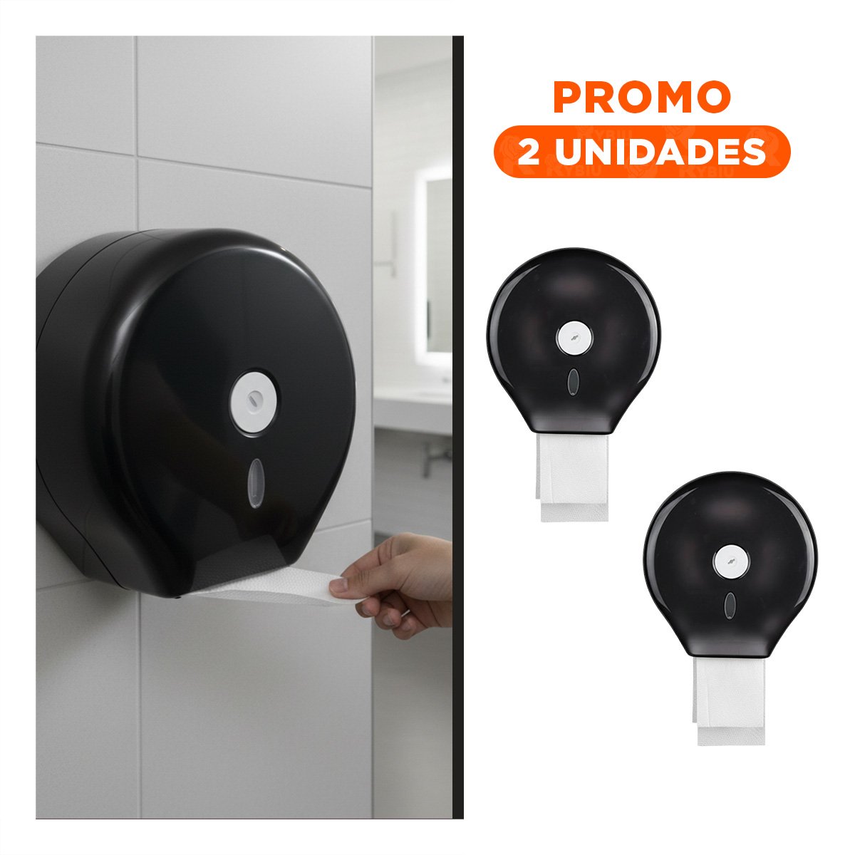 PACK2 ORGANIZADOR DE PAPEL HIGIENICO JUMBO NEGRO COMPACTO Y FUNCIONAL GOTA Y+REGALO STICKER - 1