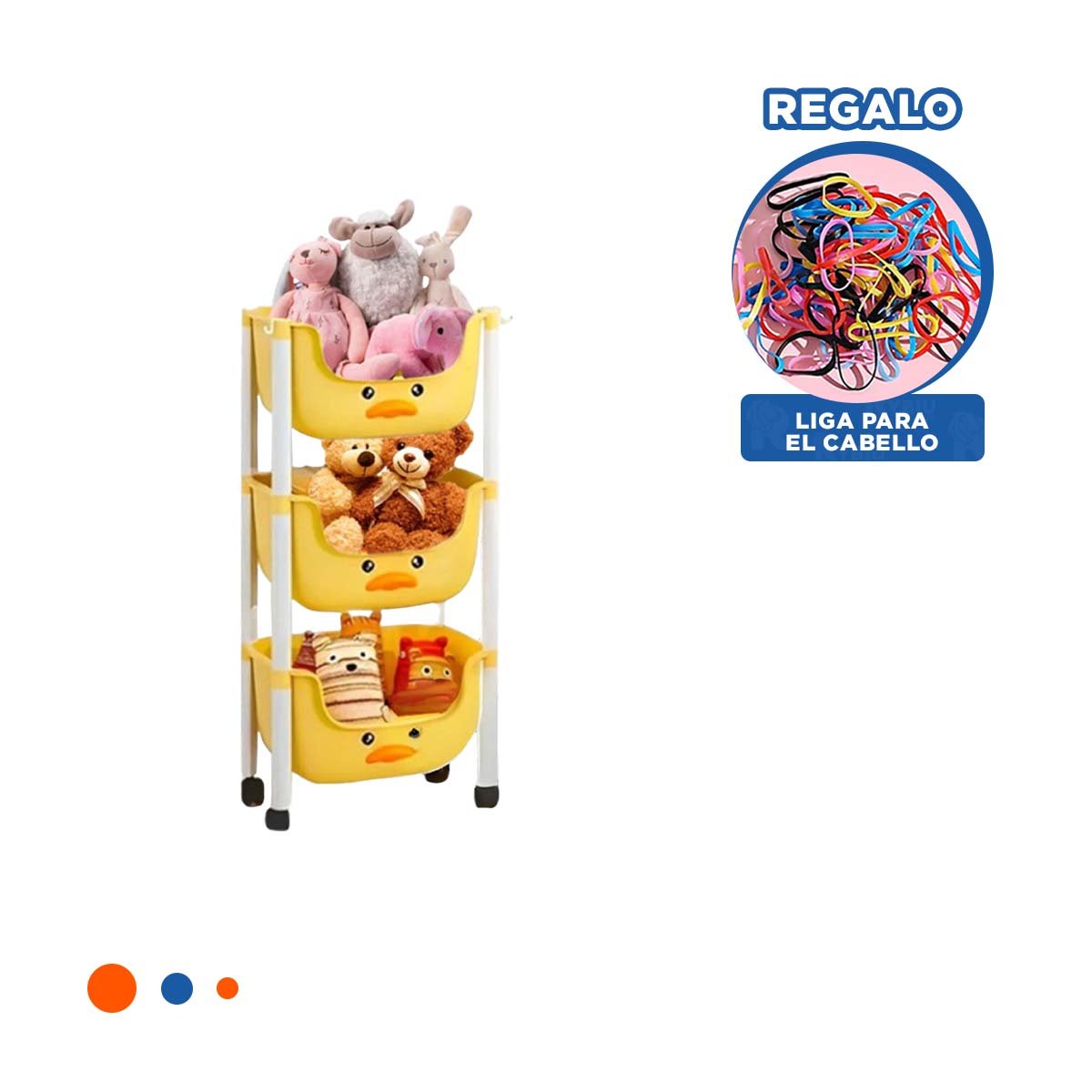 ORGANIZADOR KAWAII 3 NIVELES ALMACENAJE COMODO DISENO PATO AMARILLO Y+LIGAS REGALO - 2