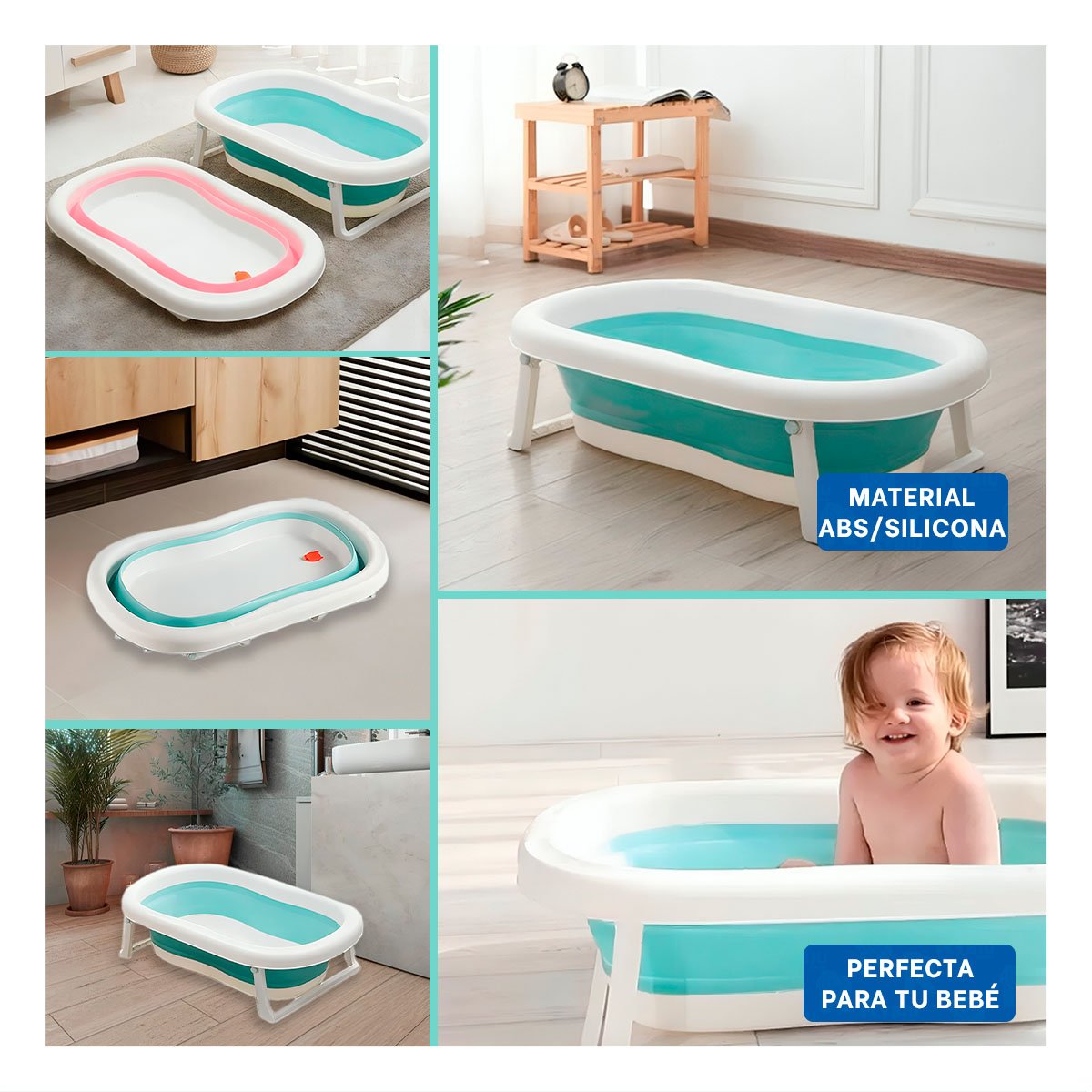PACK4 CUENCA PLEGABLE PARA BEBE PRACTICA, COMPACTA Y SEGURA VERDE Y+REGALO STICKER - 2