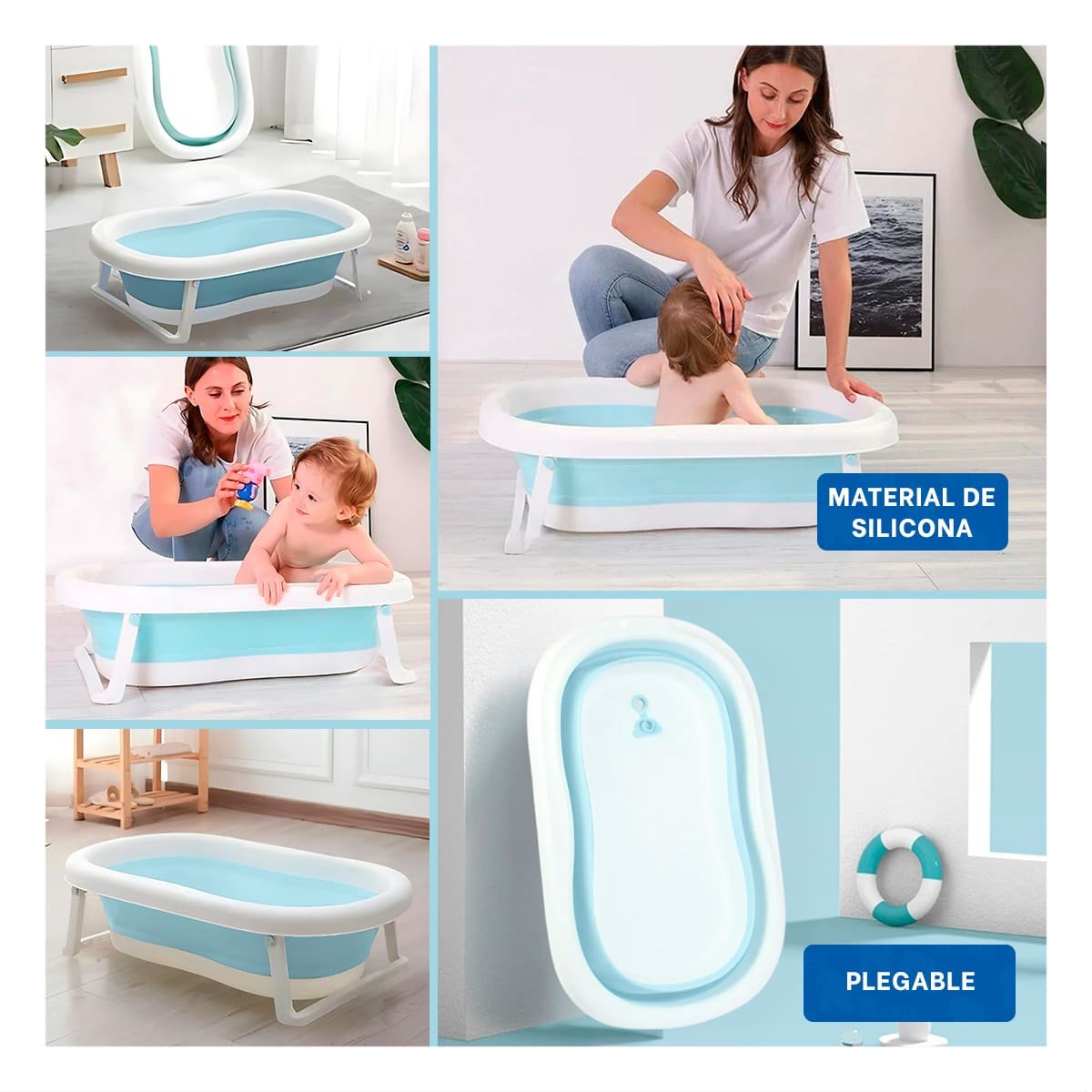 BAÑERA PLEGABLE PARA BEBE PRACTICA, LIGERA Y FACIL DE GUARDAR CELESTE Y+POST IT - 2