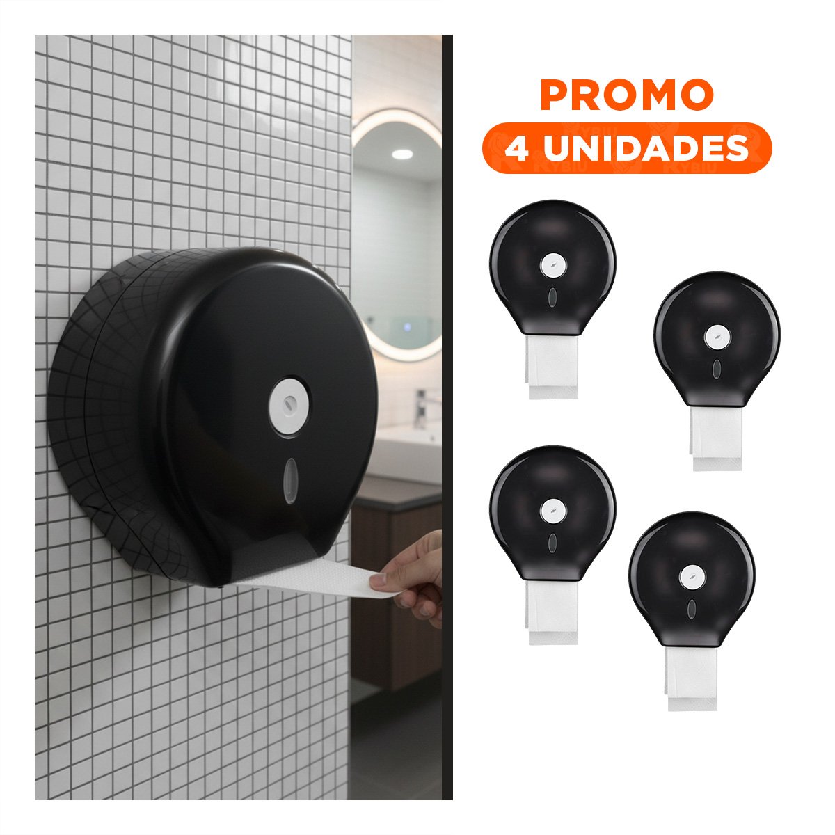 PACK4 ORGANIZADOR DE PAPEL HIGIENICO JUMBO NEGRO PRACTICO Y LIGERO Y COMODO GOTA - 1