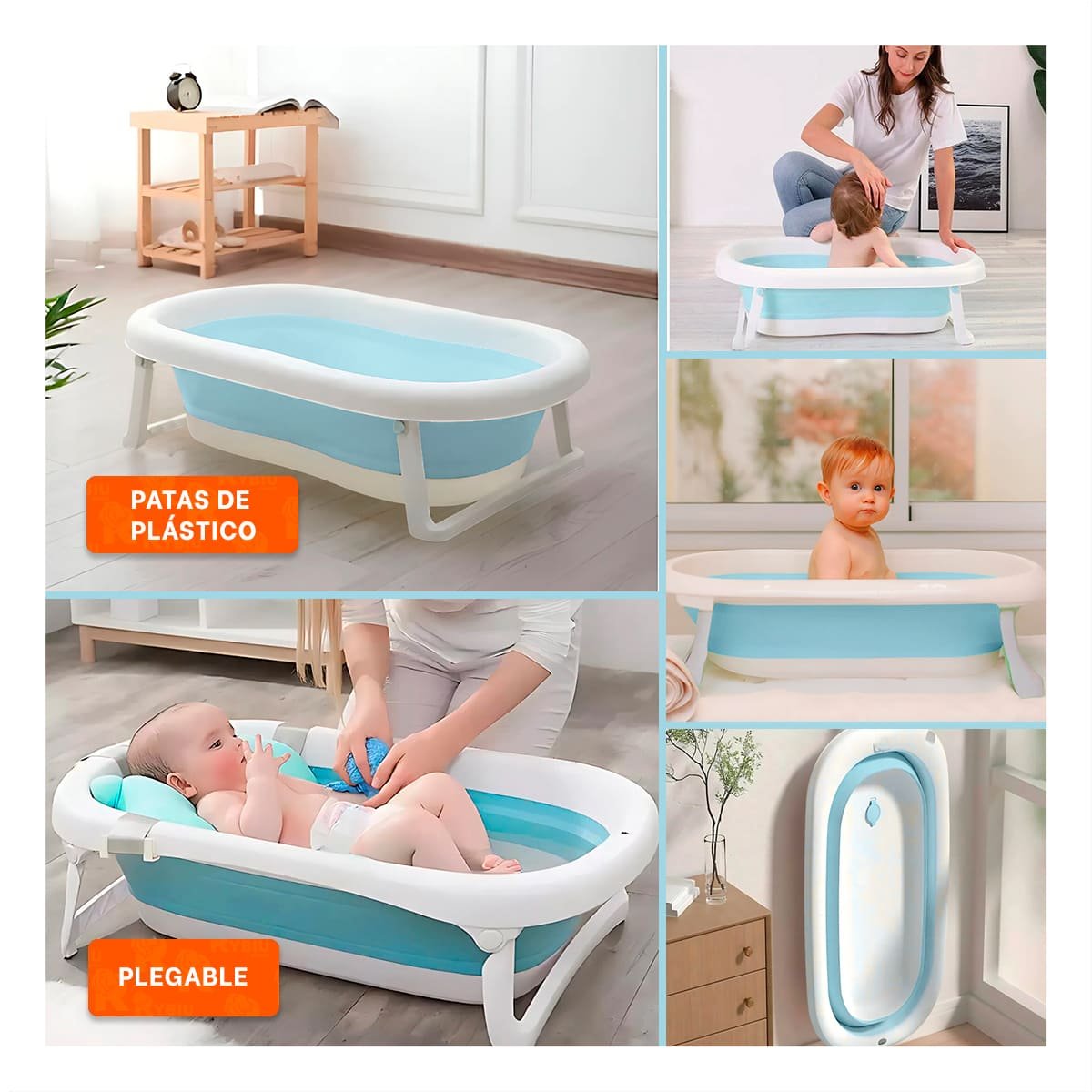 BAÑERA PLEGABLE PARA BEBE SEGURA, PRACTICA Y FACIL DE USAR EN CASA CELESTE - 2