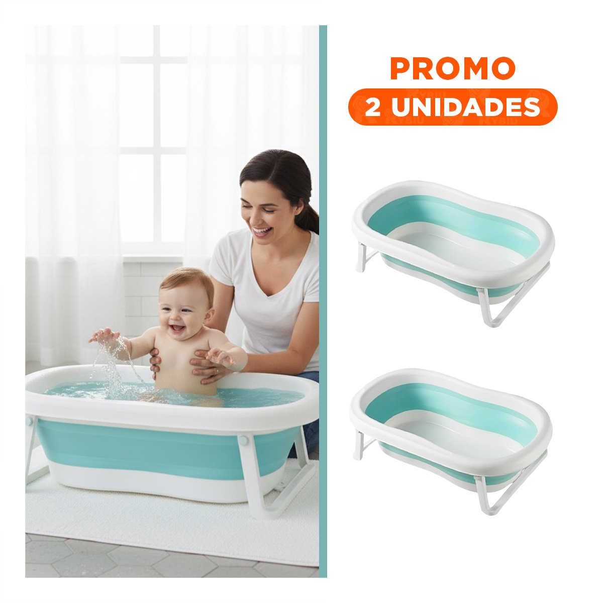 PACK2 TINA PLEGABLE PARA BEBE FUNCIONAL Y RESISTENTE PARA BEBES VERDE Y+REGALO STICKER - 1