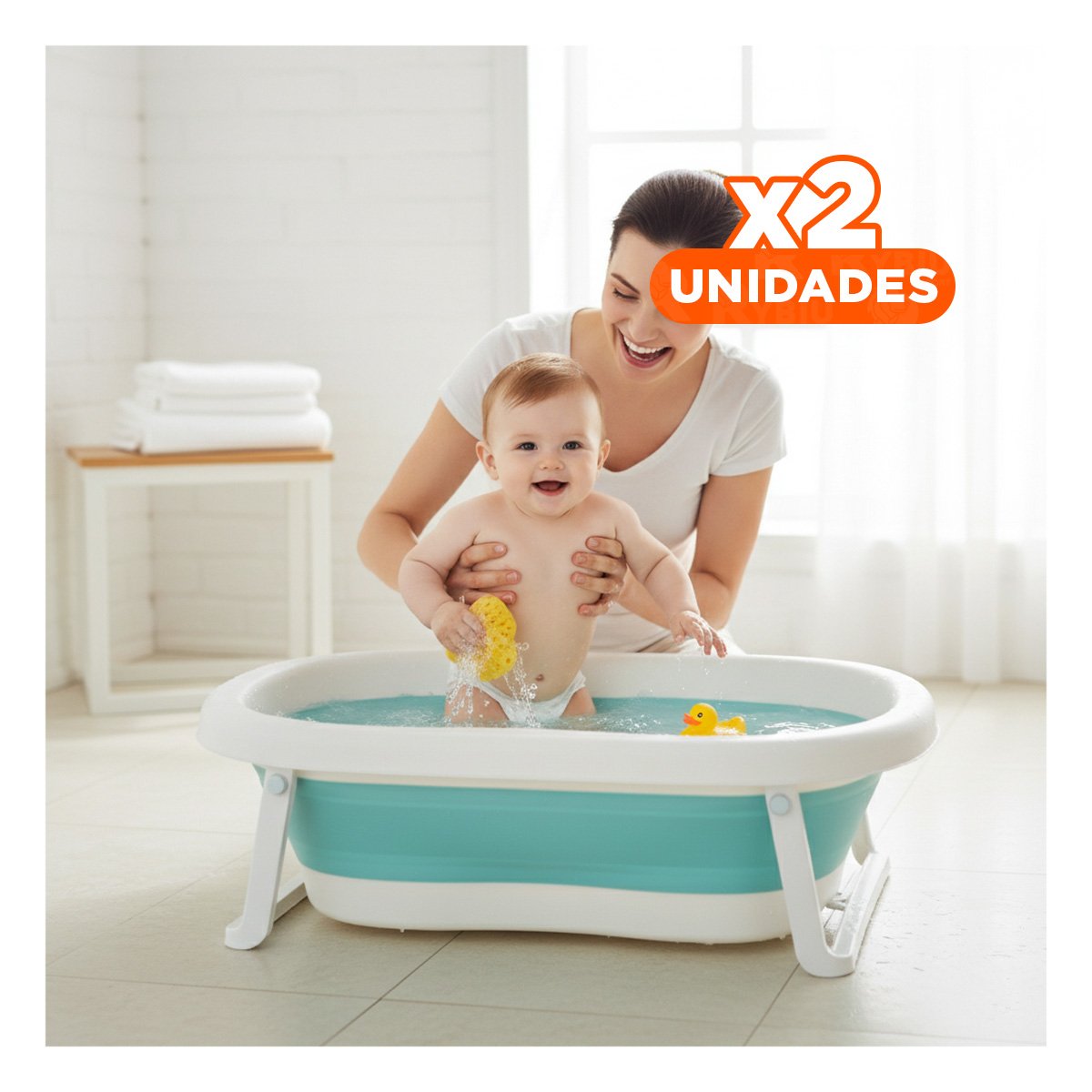 PACK2 TINA PLEGABLE PARA BEBE LIGERA, PRACTICA Y COMODA PARA EL HOGAR VERDE Y+PAPEL REGALO - 1