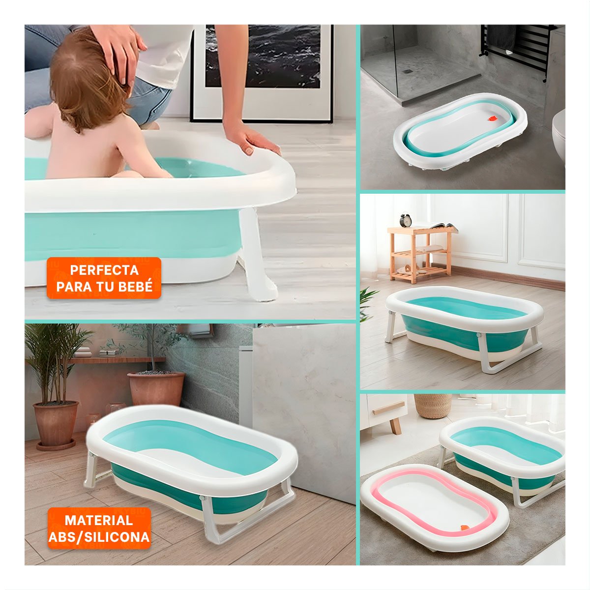 PACK2 TINA PLEGABLE PARA BEBE LIGERA, PRACTICA Y COMODA PARA EL HOGAR VERDE Y+PAPEL REGALO - 3