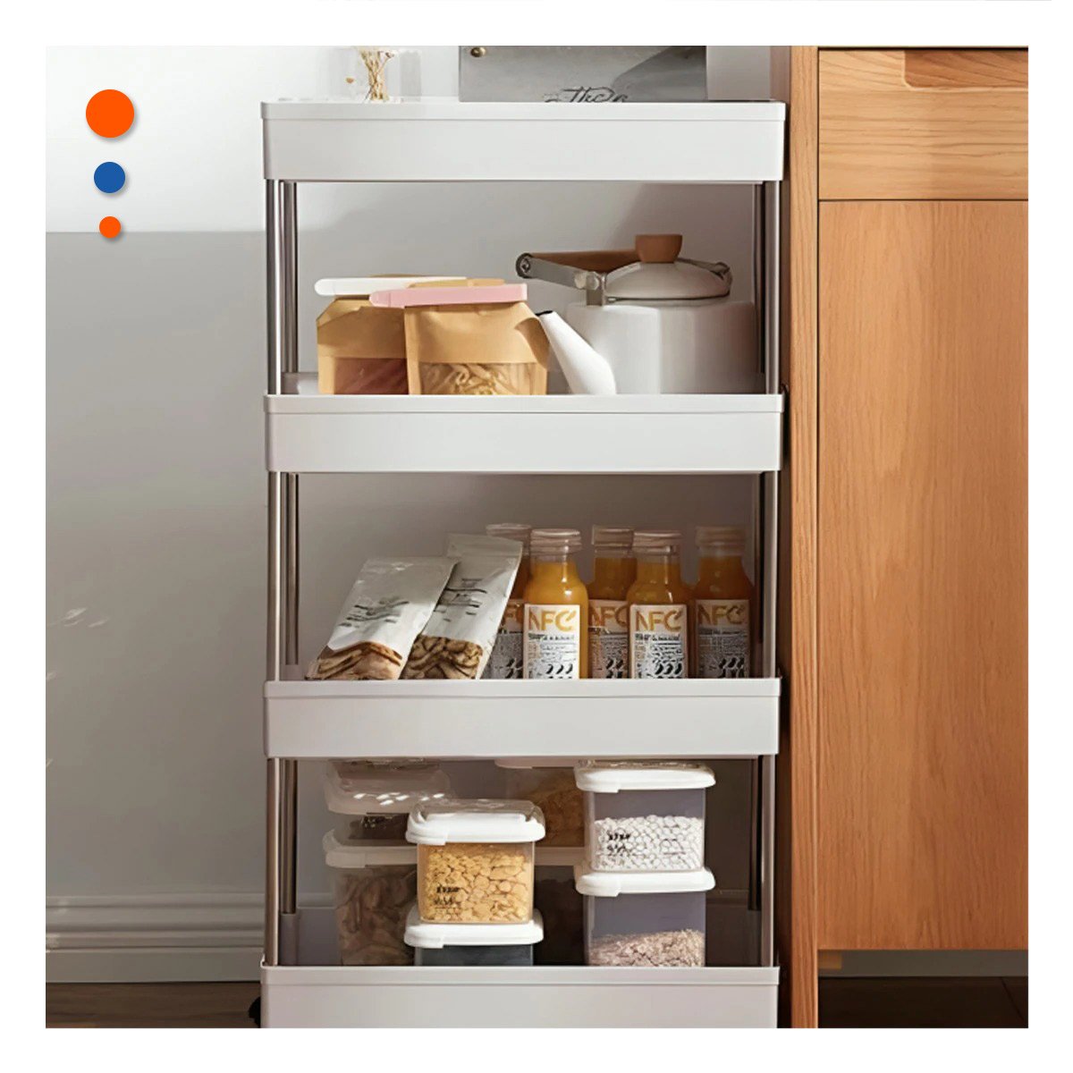 PACK4 ORGANIZADOR LATERAL DE 4 NIVELES CON 4 RUEDAS BLANCO PLASTICO RESISTENTE Y+REGALO STICKER - 3