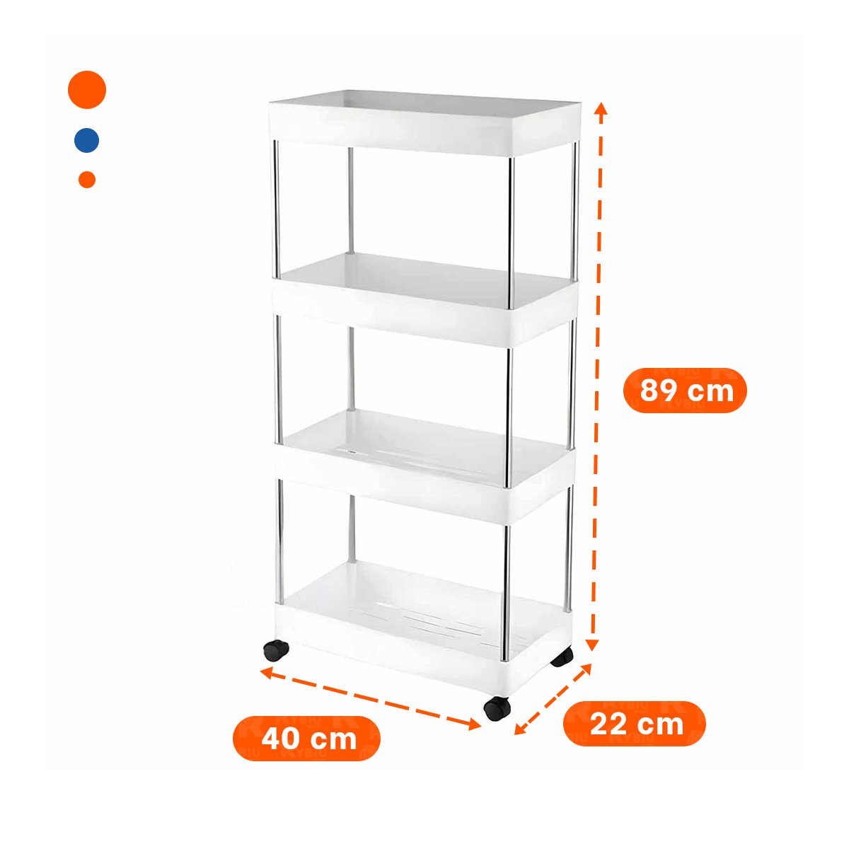 PACK4 ORGANIZADOR LATERAL DE 4 NIVELES CON 4 RUEDAS BLANCO PLASTICO RESISTENTE Y+REGALO STICKER - 4