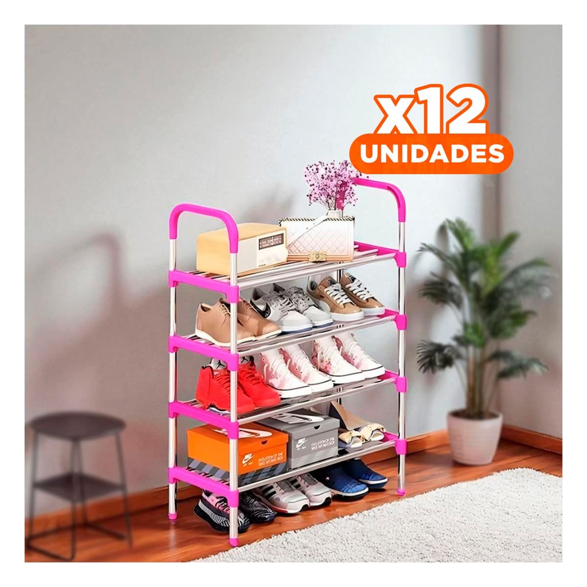 PACK12 APILADOR VERTICAL 4 NIVELES LIGERO Y PRACTICO Y COMODO ROSADO Y+PAPEL REGALO - 1