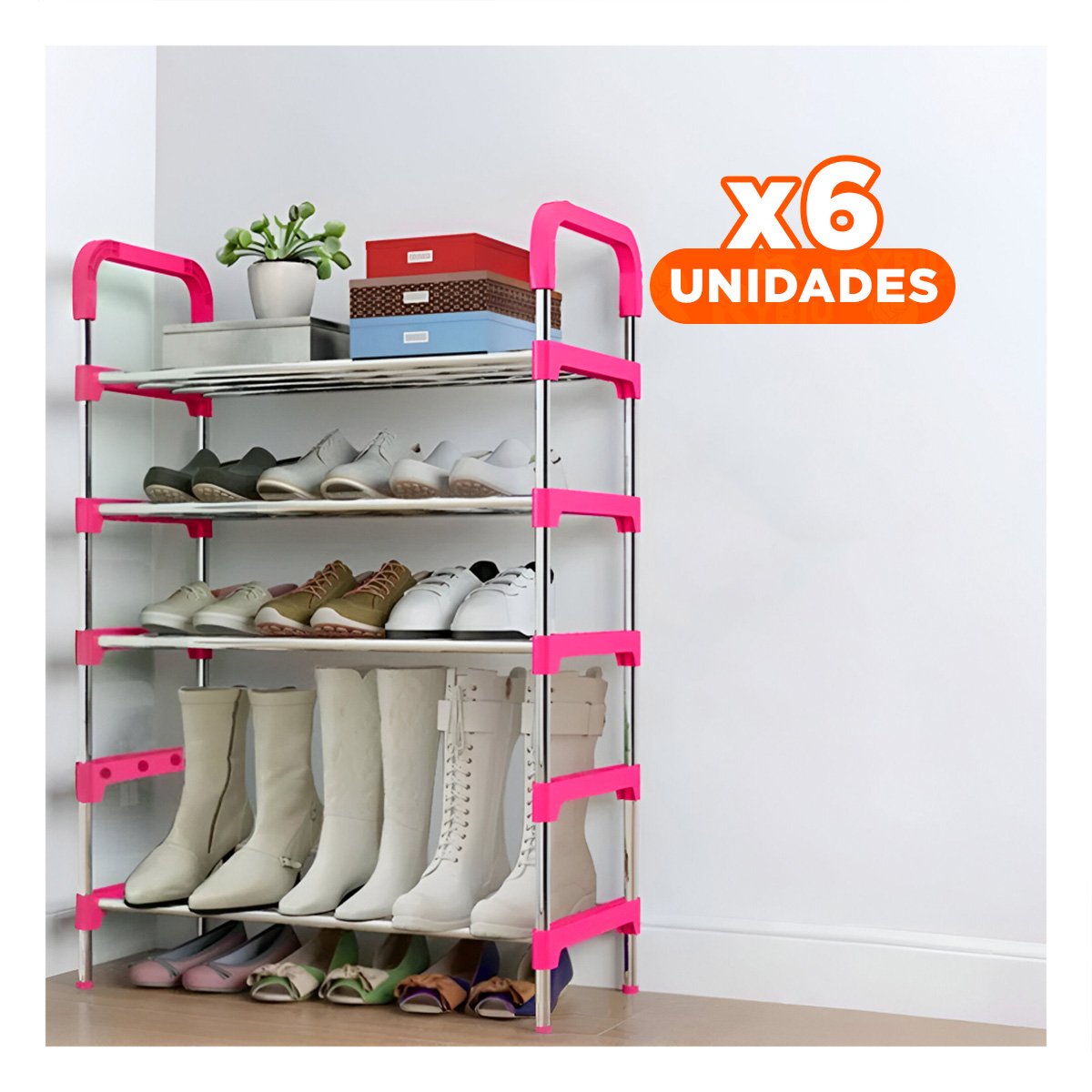 PACK6 PORTA ZAPATOS VERTICAL 5 NIVELES COMPACTO Y SEGURO Y FACIL DE USAR ROSADO - 1