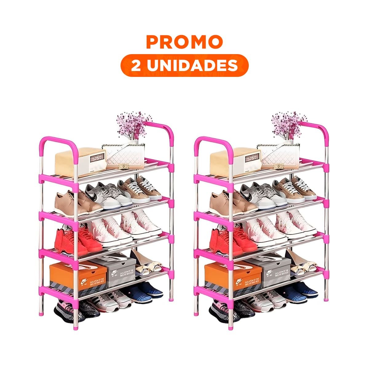 PACK2 SOPORTE VERTICAL 4 NIVELES VERSATIL FACIL DE GUARDAR ROSADO Y+REGALO STICKER - 1
