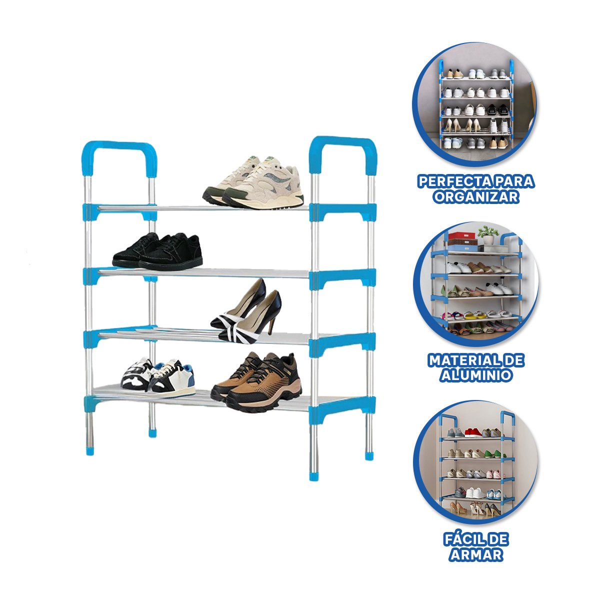 ZAPATERA VERTICAL 4 NIVELES FACIL DE USAR Y SEGURA Y COMODA CELESTE Y+POST IT - 5