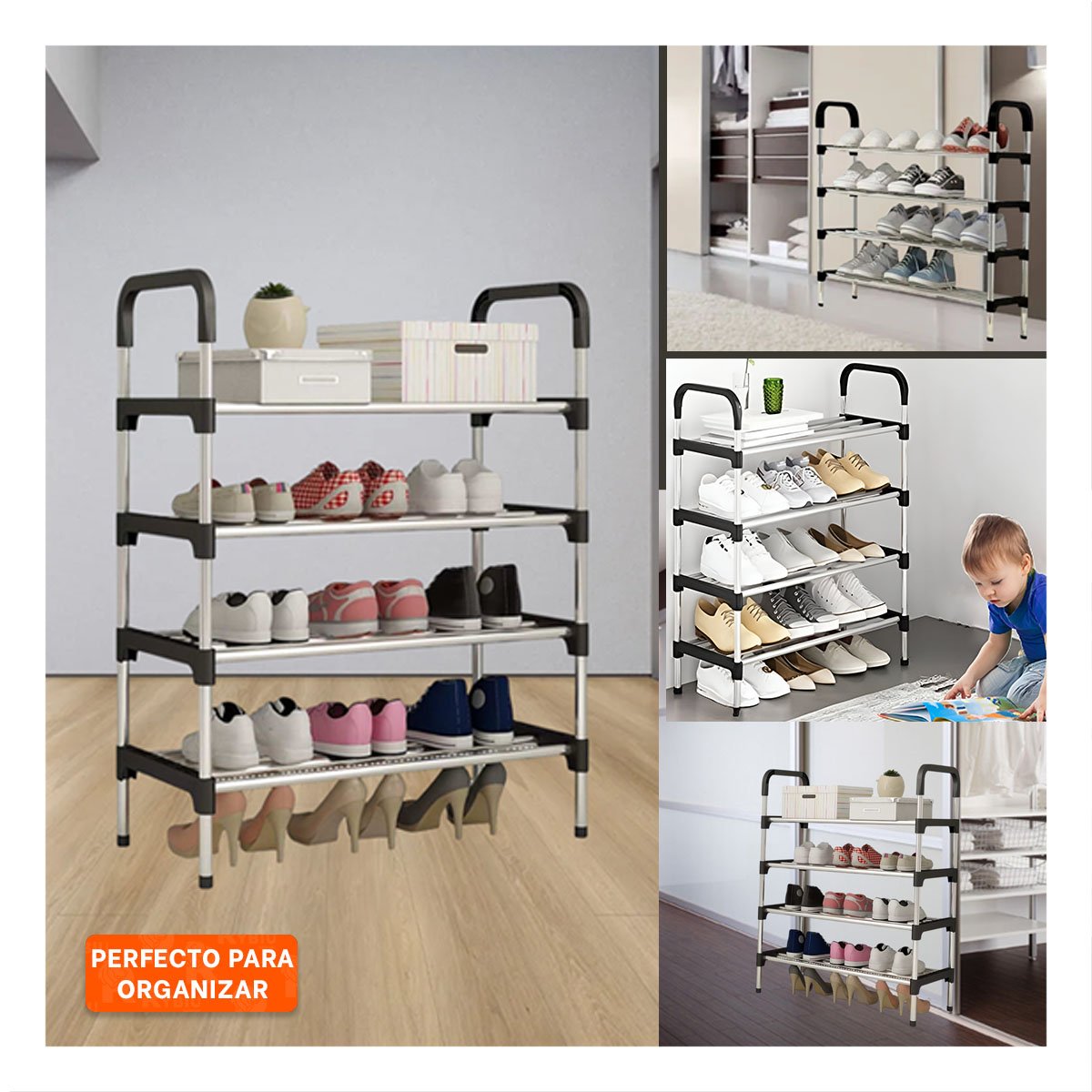 PACK2 SOPORTE VERTICAL 4 NIVELES COMPACTO Y COMODO Y SEGURO NEGRO Y+PAPEL REGALO - 3
