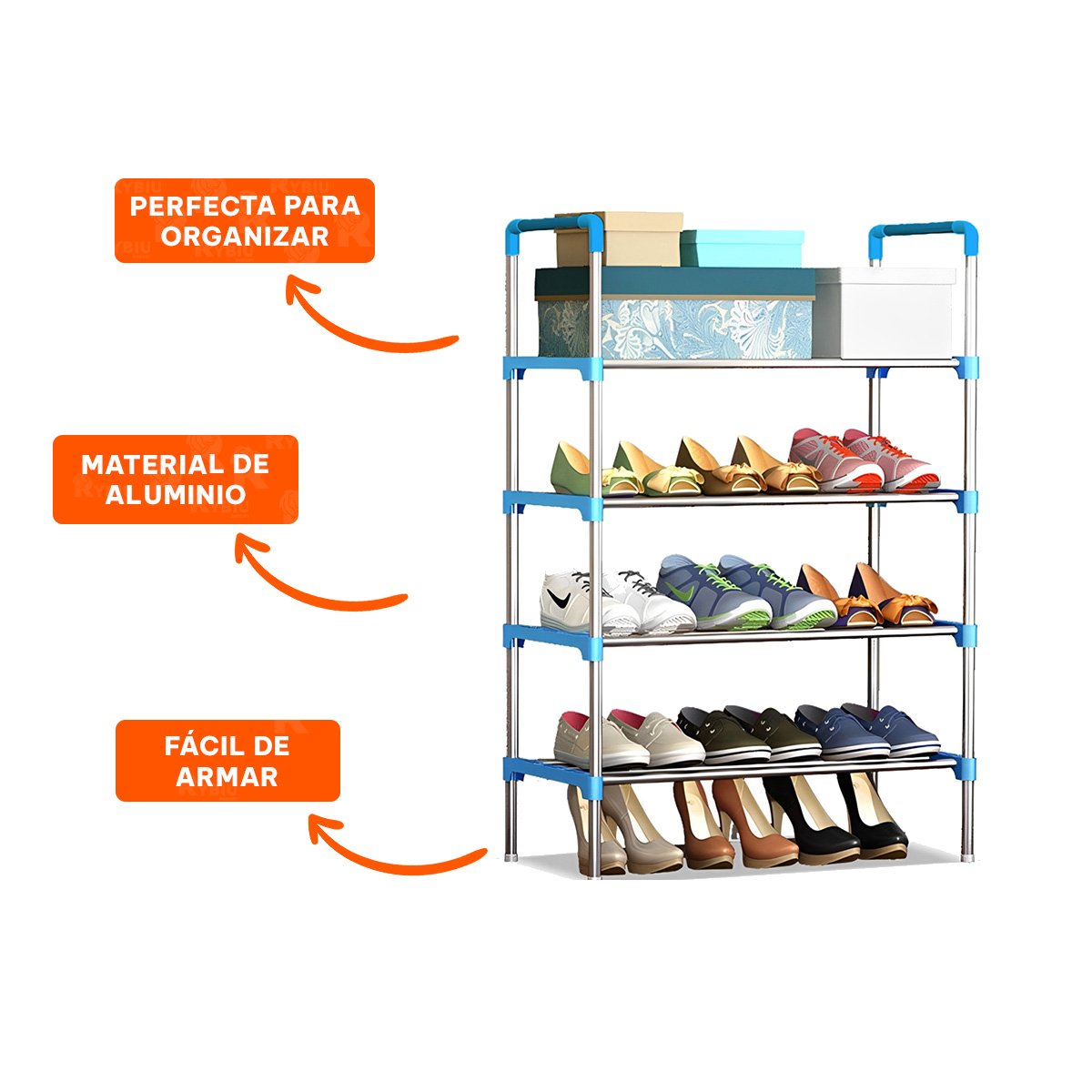 PACK4 SOPORTE VERTICAL 4 NIVELES FACIL DE USAR Y SEGURO Y COMODO CELESTE Y+PAPEL REGALO - 3