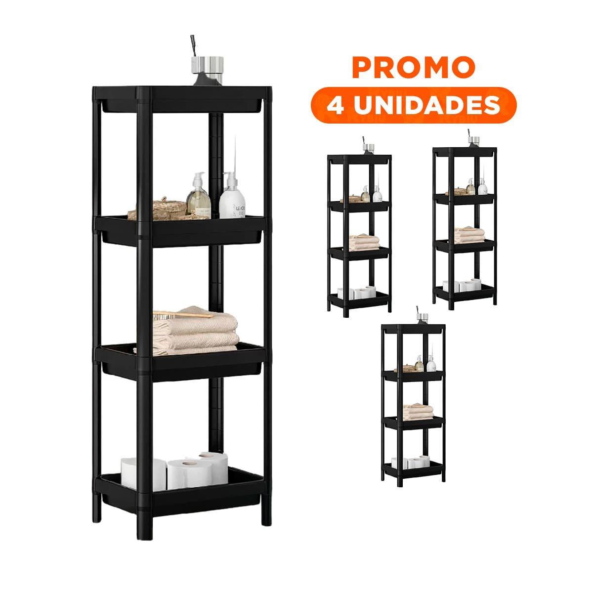 PACK4 ORGANIZADOR ESTRECHO 4 NIVELES DE COLOR NEGRO CON DISEÑO ELEGANTE EN CASA - 1