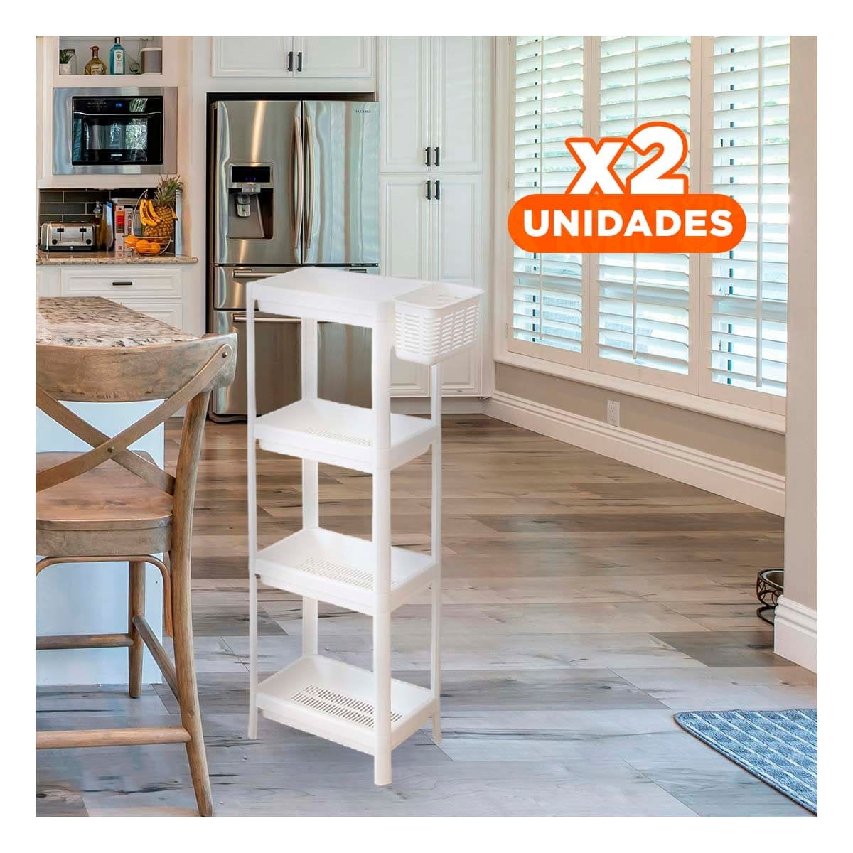 PACK2 ORGANIZADOR ESTRECHO 4 NIVELES DE COLOR BLANCO CON MUCHA CAPACIDAD EN SALA - 1
