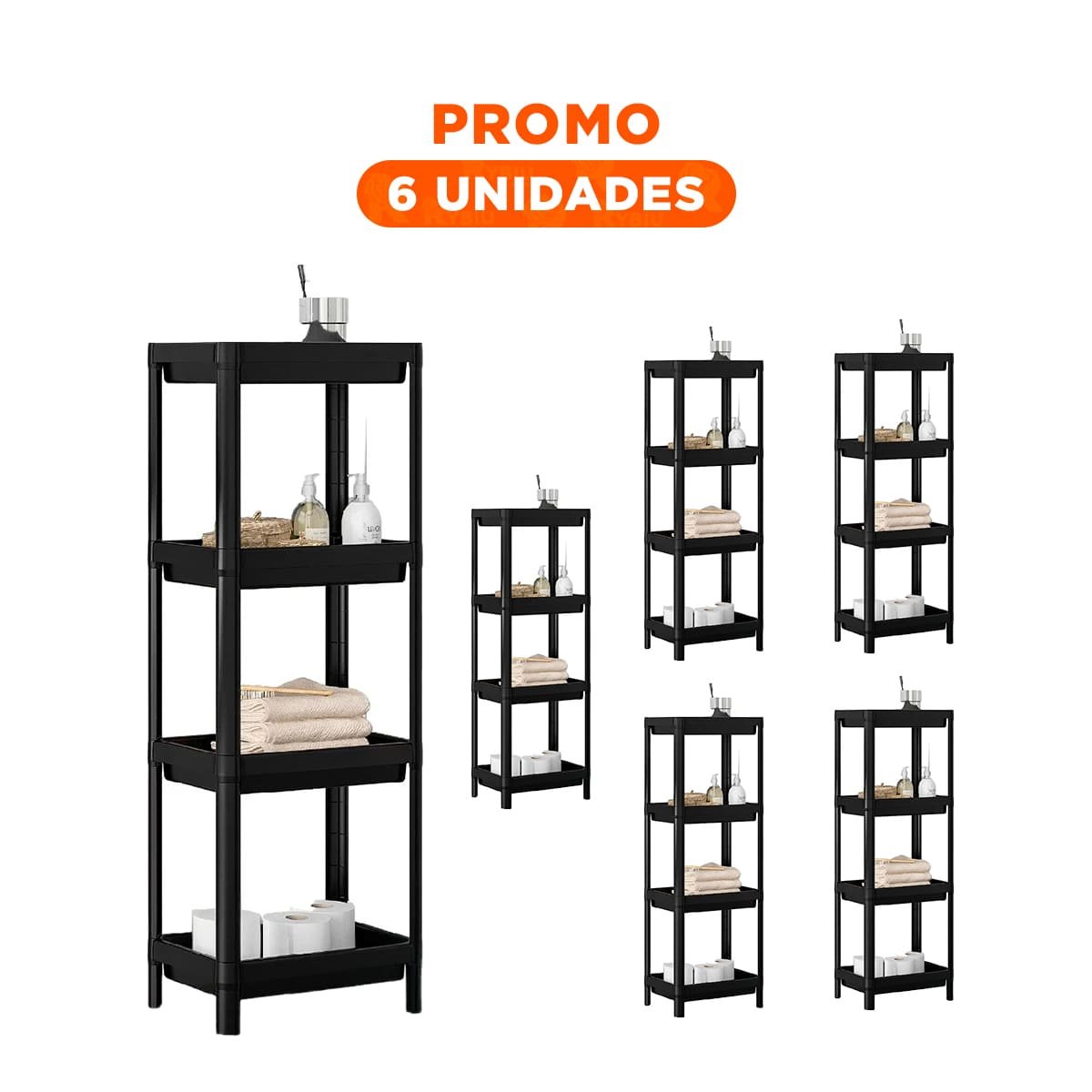 PACK6 MUEBLE DE ALMACEN 4 NIVELES COLOR NEGRO PARA UN USO DINAMICO EN HOGAR Y+REGALO STICKER - 1
