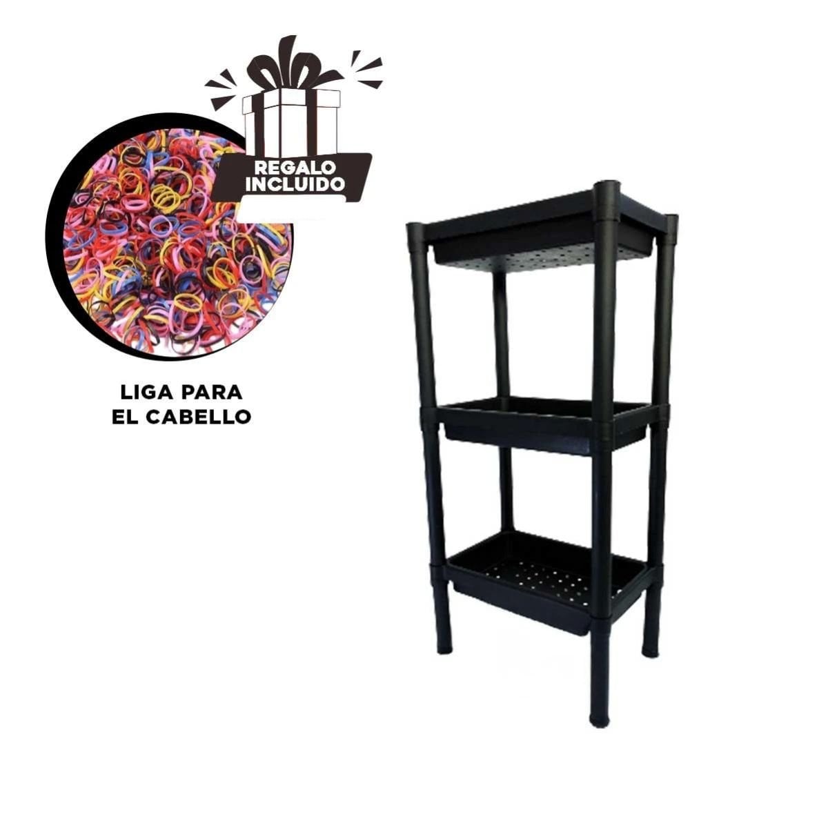 ESTANTE DE ALMACENAMIENTO 3 NIVELES DE COLOR NEGRO PARA LA UTILIDAD DE HIJOS Y+LIGAS REGALO - 2