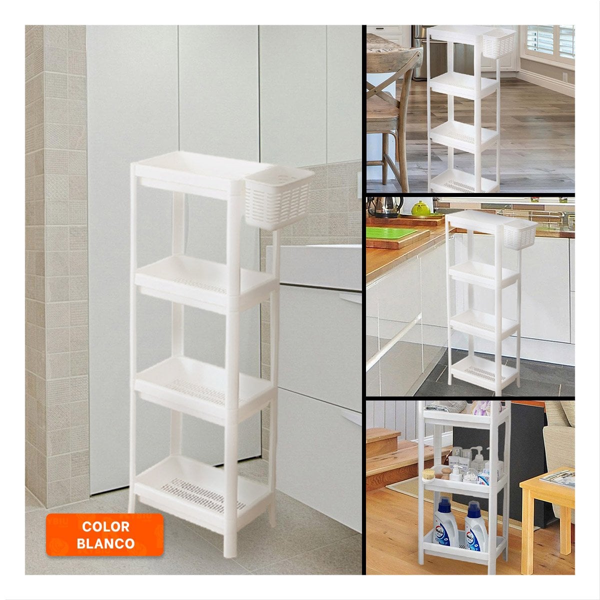 ESTANTE DE ALMACENAMIENTO 4 NIVELES DE COLOR BLANCO PARA EL ORDEN EN VIVIENDA - 2