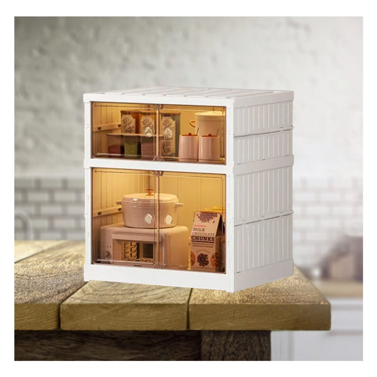 PACK2 MUEBLE PLEGABLE 2 NIVELES DE TONALIDAD BLANCO CON PUERTAS PARA SU SALA REAL - 5