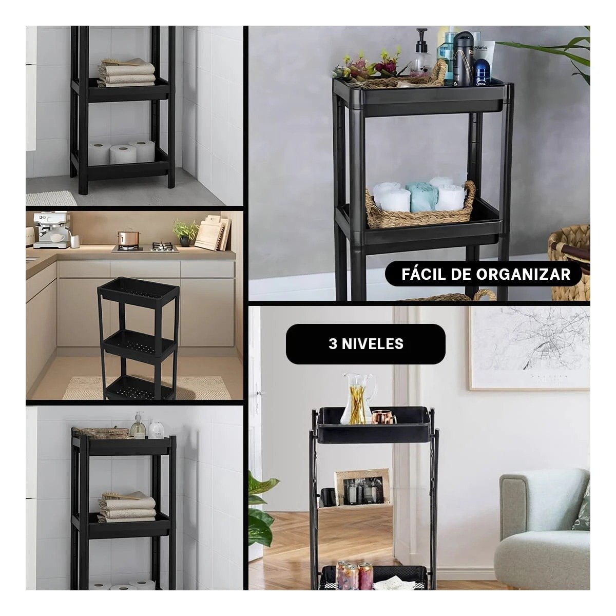 PACK2 ORGANIZADOR ESTRECHO 3 NIVELES DE COLOR NEGRO DE ESTILO MODERNO DESPENSA Y+PAPEL REGALO - 3