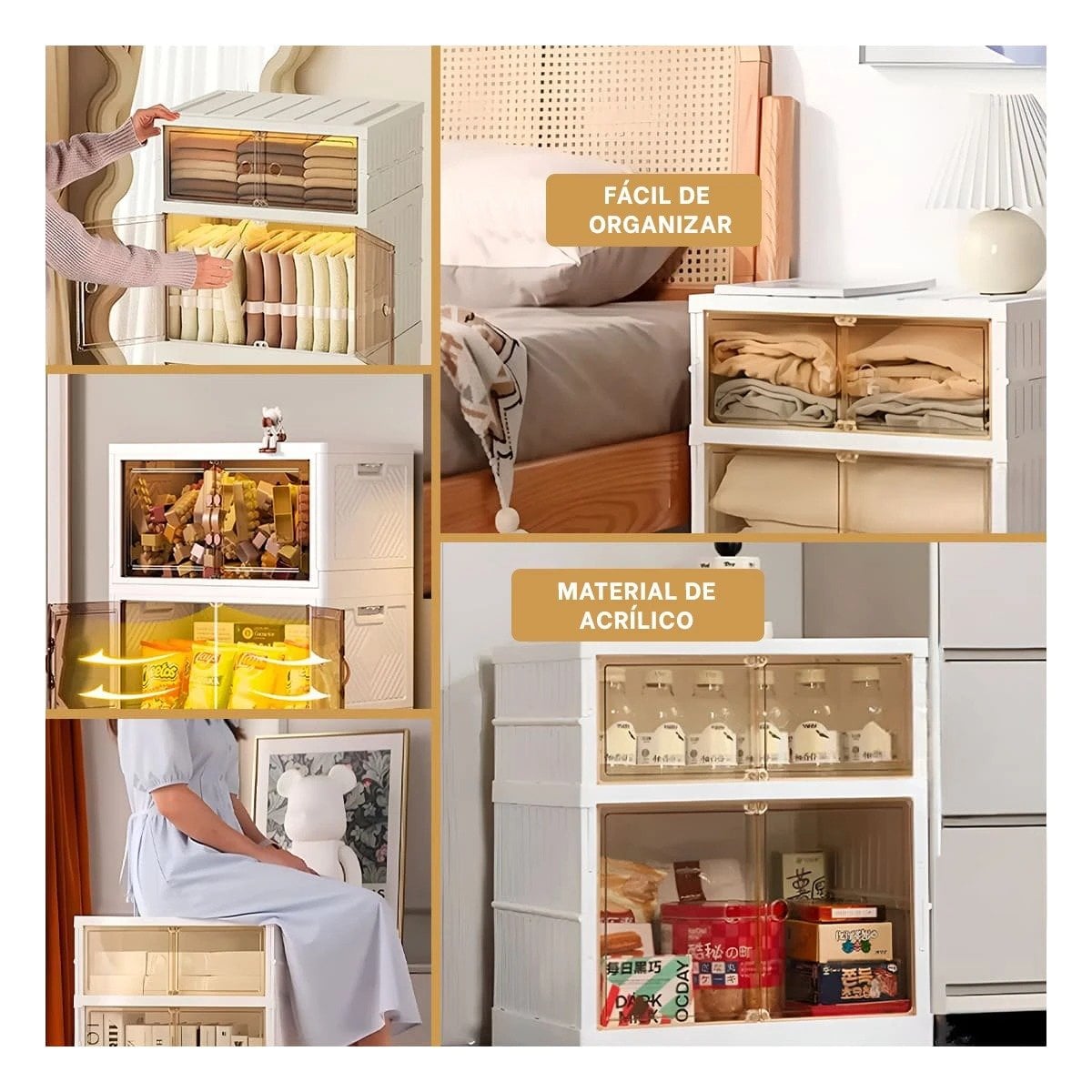 ESTANTE DE ALMACENAMIENTO PLEGABLE DE 2 NIVELES COLOR BLANCO PARA EL ORDEN EN VIVIENDA - 2