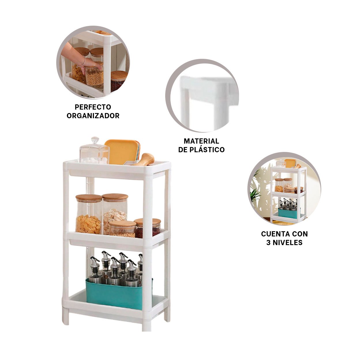 ESTANTE DE ALMACENAMIENTO 3 NIVELES DE COLOR BLANCO PARA EL RECREO EN FAMILIA Y+PAPEL REGALO - 5
