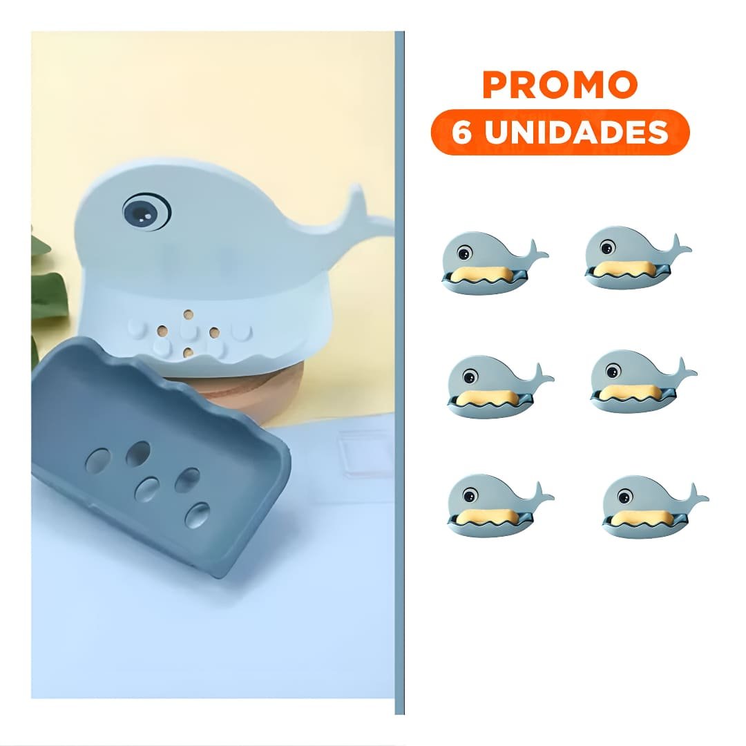 PACK6 BANDEJA JABON MODERNA DISENO BALLENA CELESTE PARA AREA LAVADO Y+REGALO STICKER - 1
