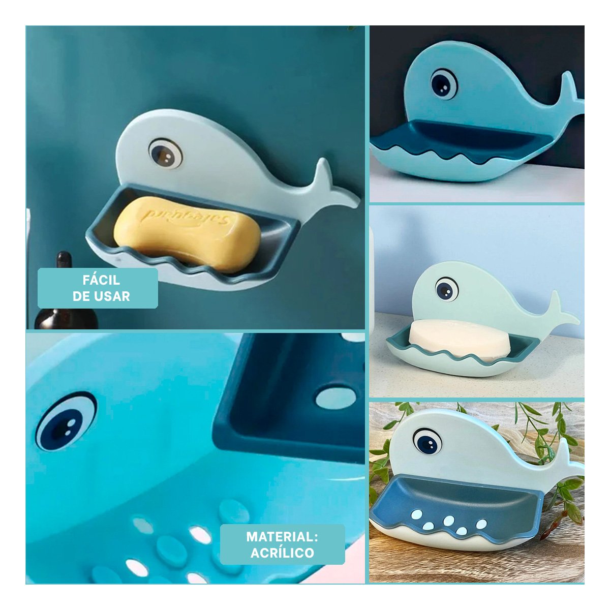 PACK6 BANDEJA JABON DE BALLENA COLOR CELESTE PARA COCINA ZONA FUNCIONAL Y+PAPEL REGALO - 3