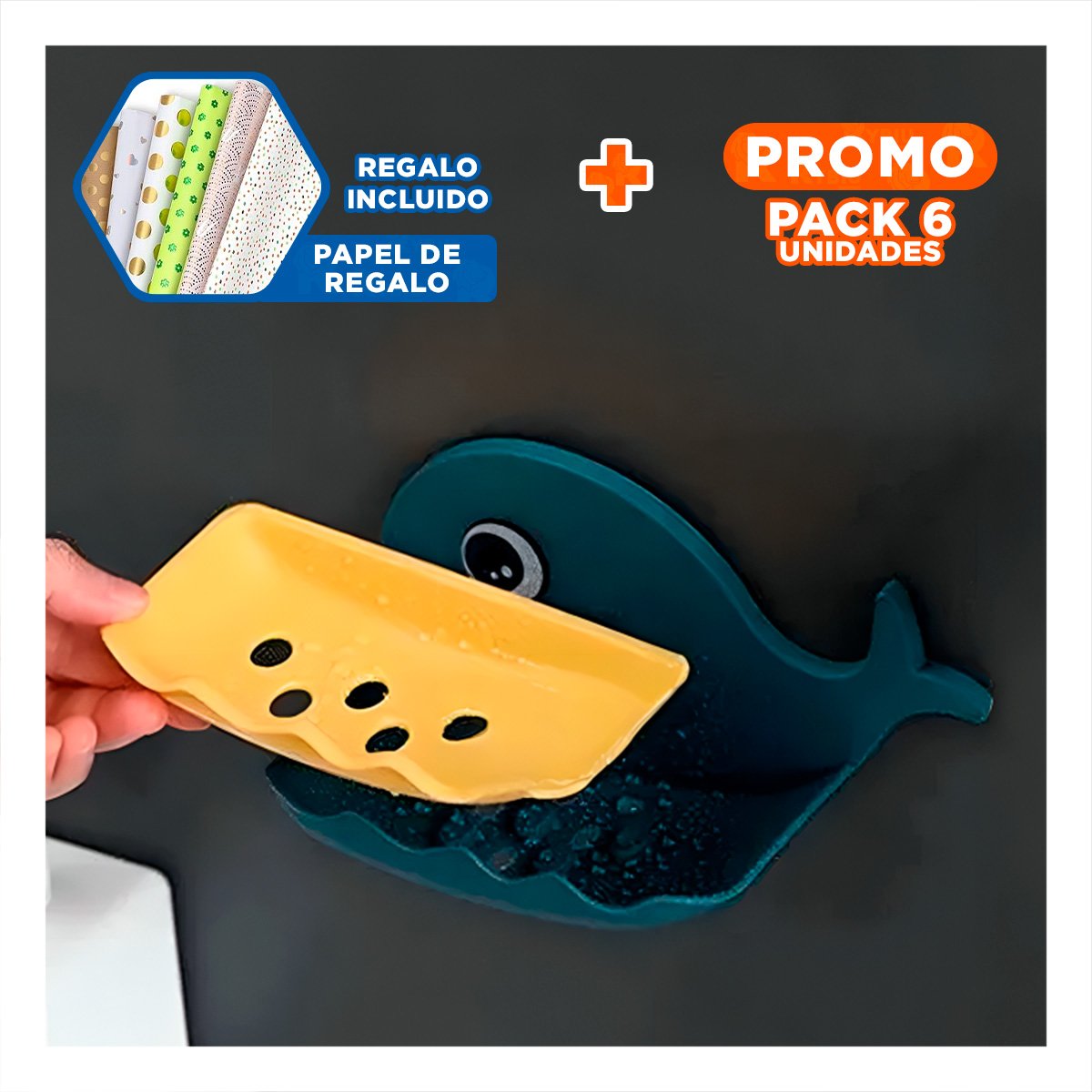 PACK6 RECIPIENTE BALLENA PORTA JABON COMPACTO FUNCIONAL USO DIARIO AZUL - 1