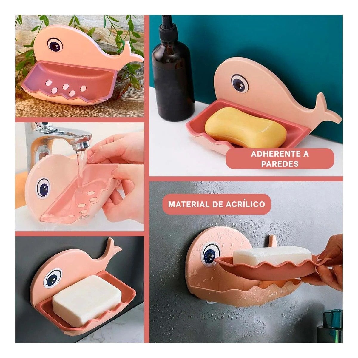 JABONERA BALLENA PORTA JABON FUNCIONAL PARA LAVADO DIARIO EN CASA ROSADO Y+LIGAS REGALO - 1