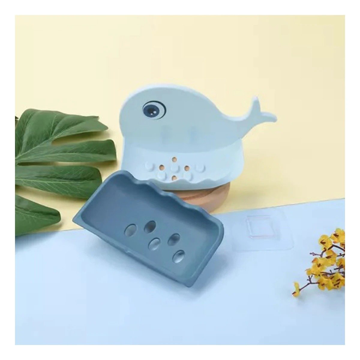 PACK2 SOPORTE JABON CON FORMA DE BALLENA CELESTE PARA HOGAR USO DIARIO - 2