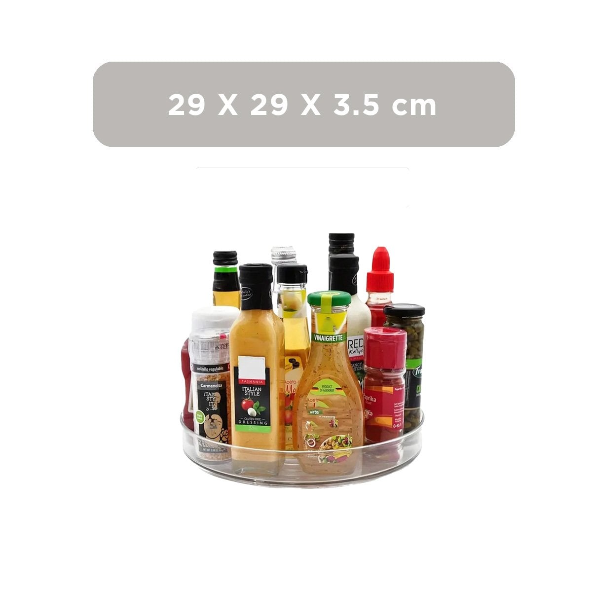 BANDEJA GIRATORIA DE ALMACENAMIENTO 29X3.5CM USO PARA COCINA TRANSPARENTE - 4