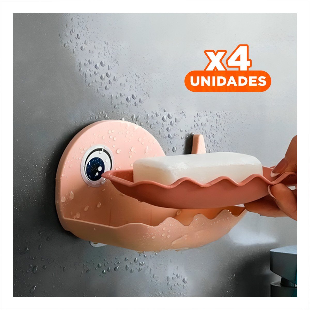 PACK4 RECIPIENTE BALLENA PORTA JABON PLASTICO PRACTICO PARA COCINA ROSADO Y+REGALO STICKER - 1