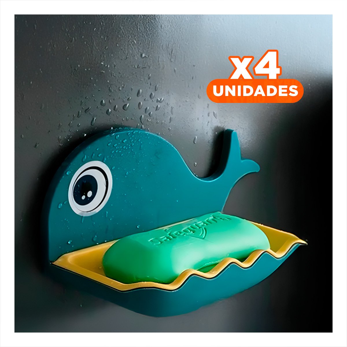 PACK4 RECIPIENTE BALLENA PORTA JABON PLASTICO PRACTICO PARA COCINA HOGAR AZUL Y+REGALO STICKER - 1