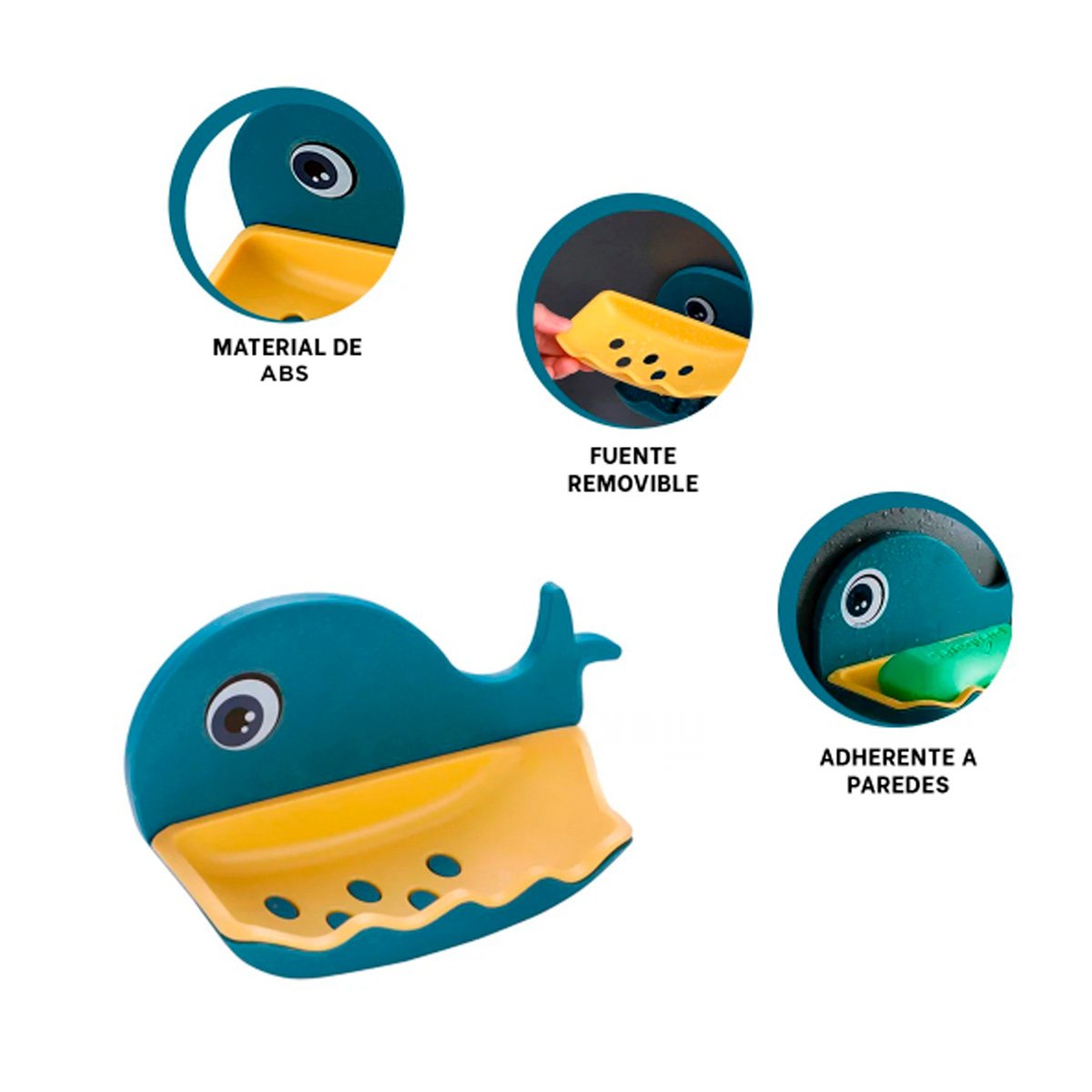 JABONERA BALLENA PORTA JABON DISENO DIVERTIDO PARA COCINA HOGAR AZUL Y+POST IT - 5