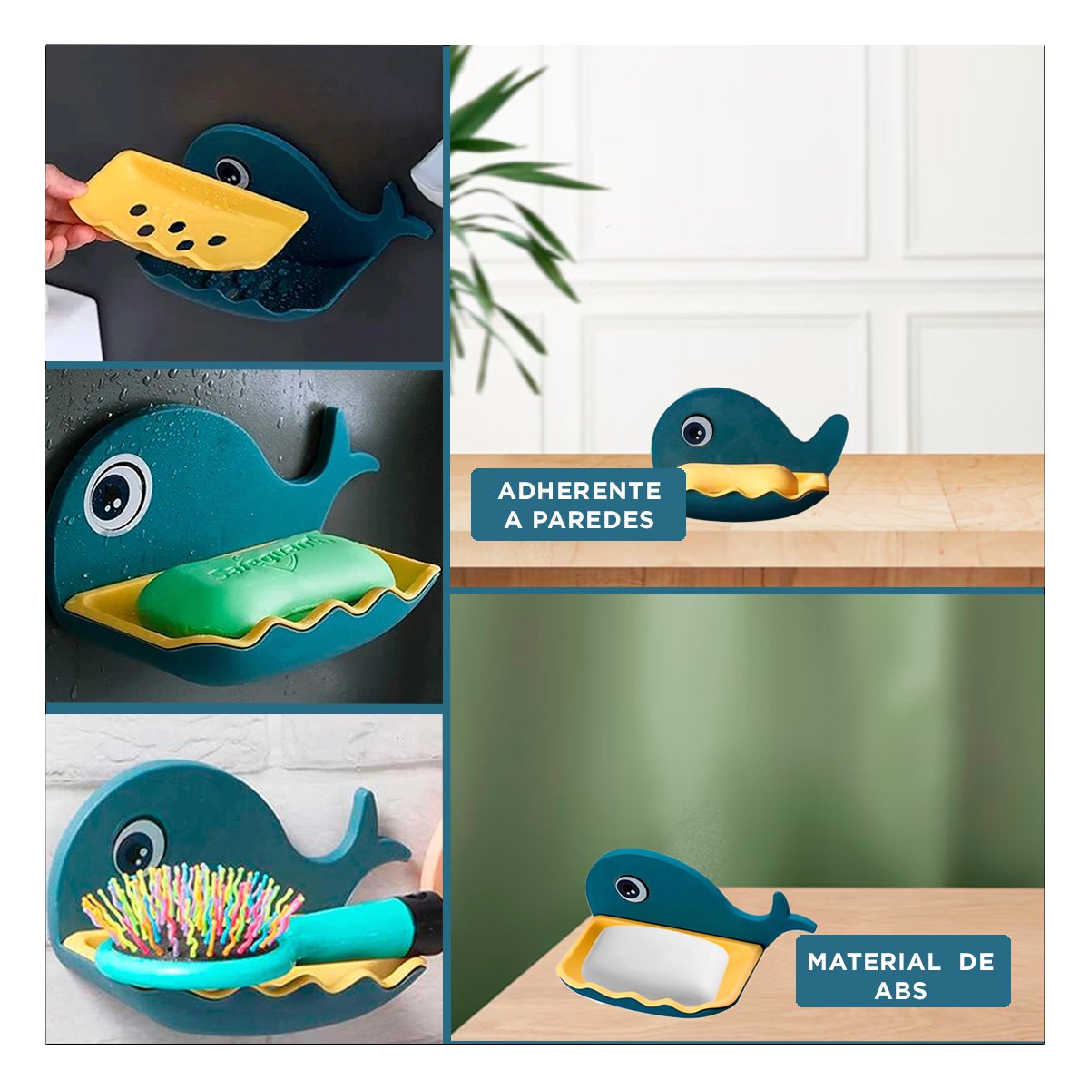 PACK6 RECIPIENTE BALLENA PORTA JABON FUNCIONAL PARA FREGADERO HOGAR AZUL Y+PAPEL REGALO - 3