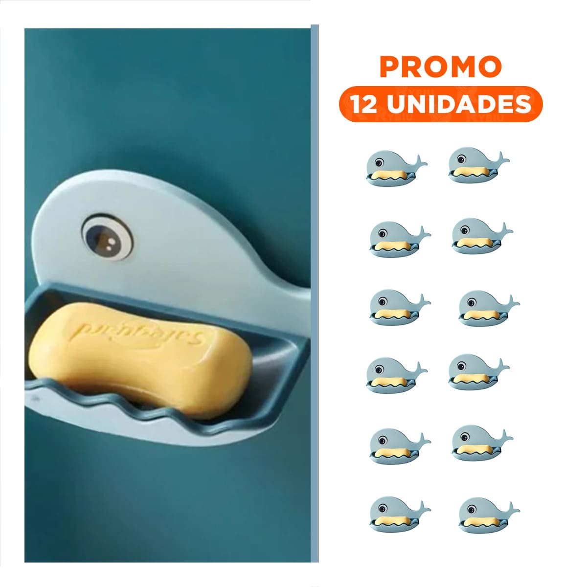 PACK12 BANDEJA JABON PRACTICA EN FORMA DE BALLENA CELESTE PARA HOGAR - 1