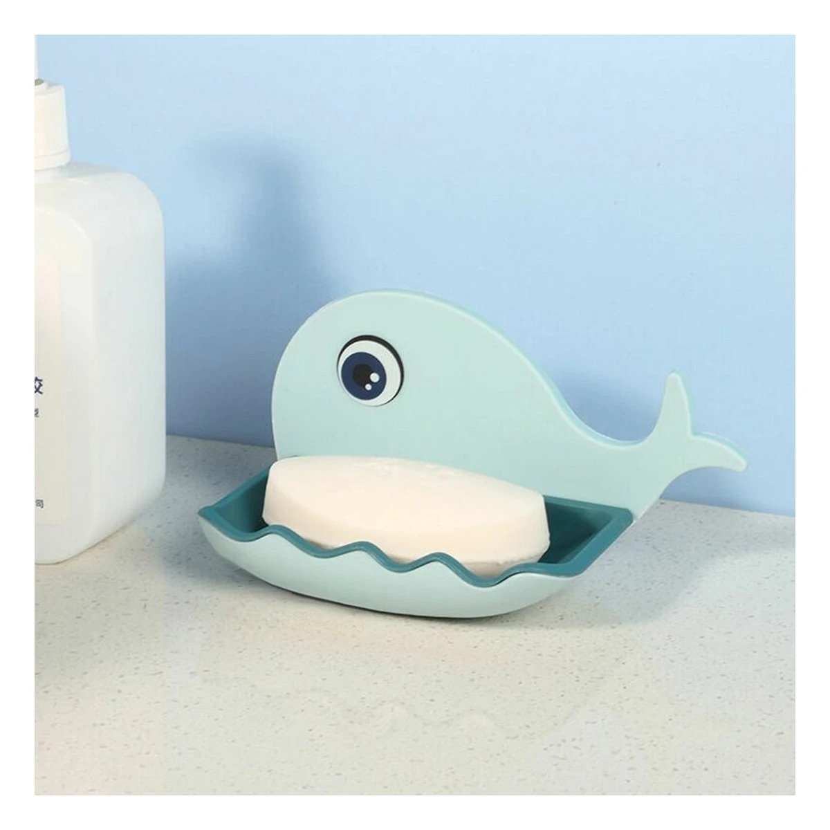 PACK2 SOPORTE JABON DE BALLENA COLOR CELESTE PARA COCINA ESPACIO UTIL Y+REGALO STICKER - 3