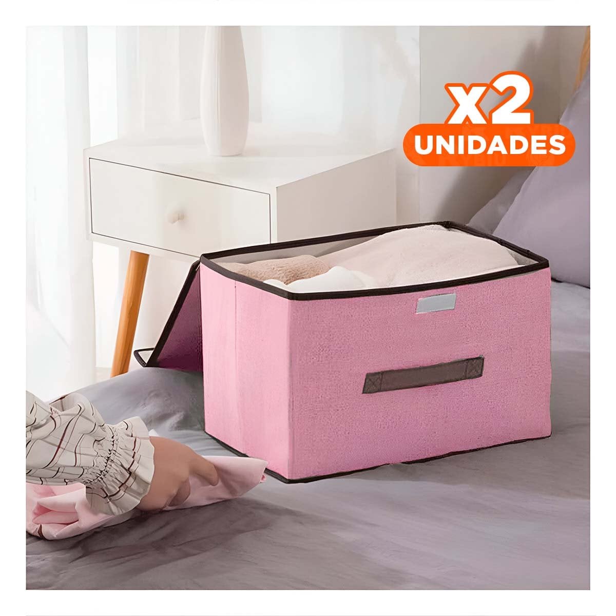 PACK2 CAJA FLEXIBLE TELA ROSADO 36X24X23CM PARA GUARDAR OBJETOS EN CASA Y+PAPEL REGALO - 1