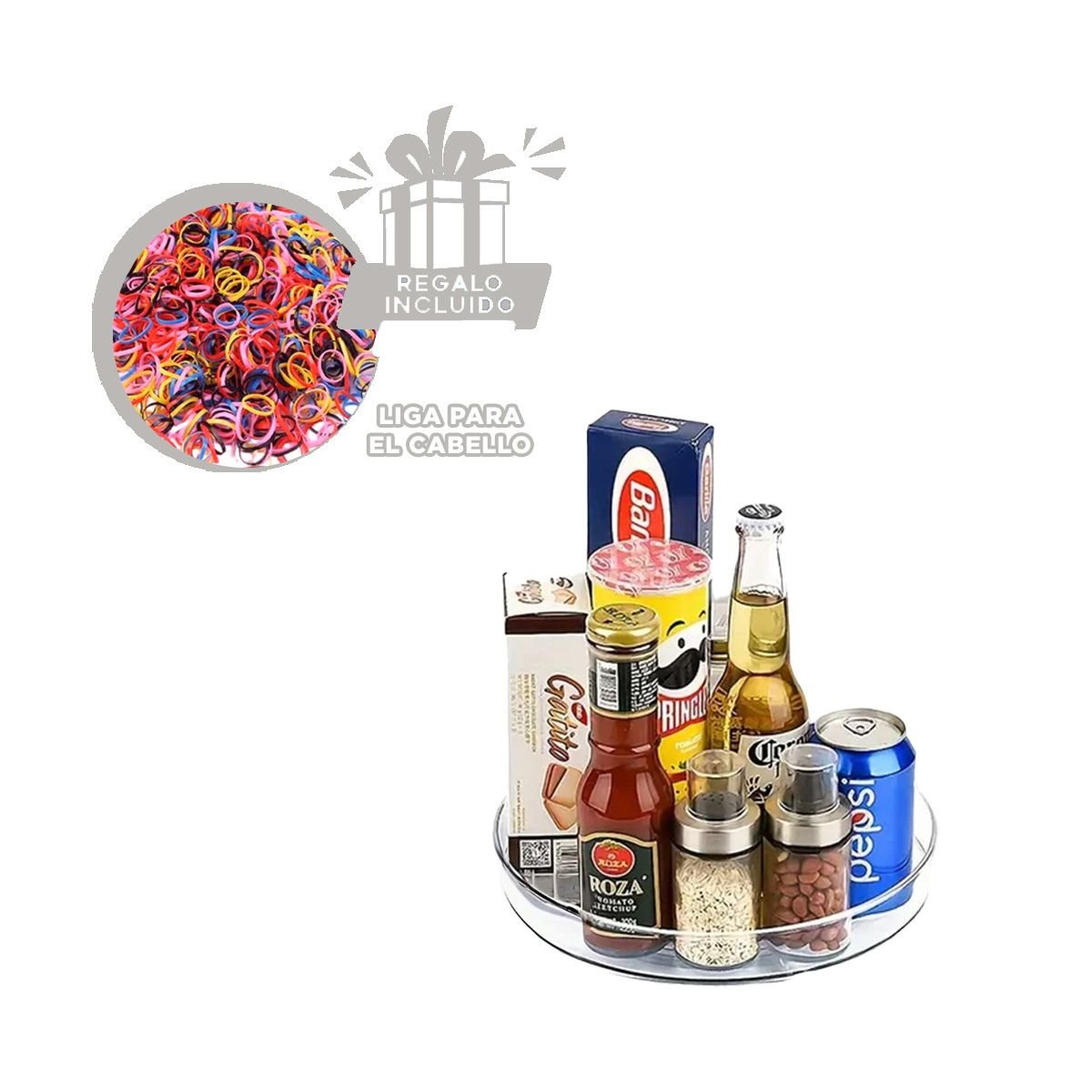 BANDEJA GIRATORIA FUNCIONAL 29X3.5CM PARA COCINA TRANSPARENTE Y+LIGAS REGALO - 2