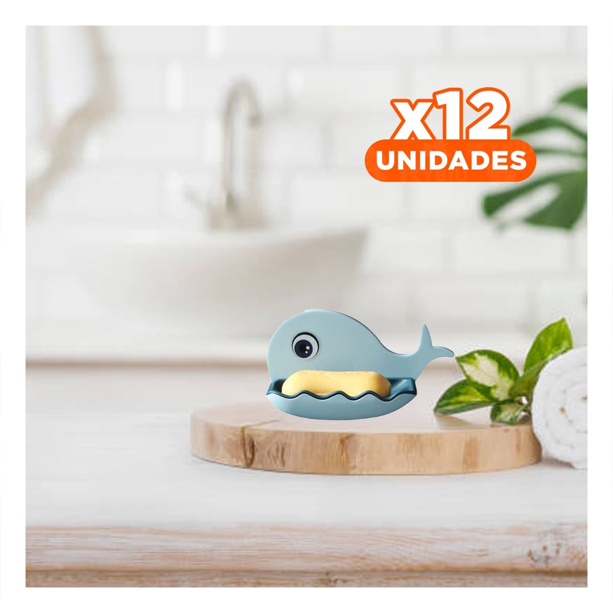 PACK12 CONTENEDOR JABON DECORATIVO BALLENA CELESTE PARA CASA ESTILO MODERNO Y+REGALO STICKER - 1