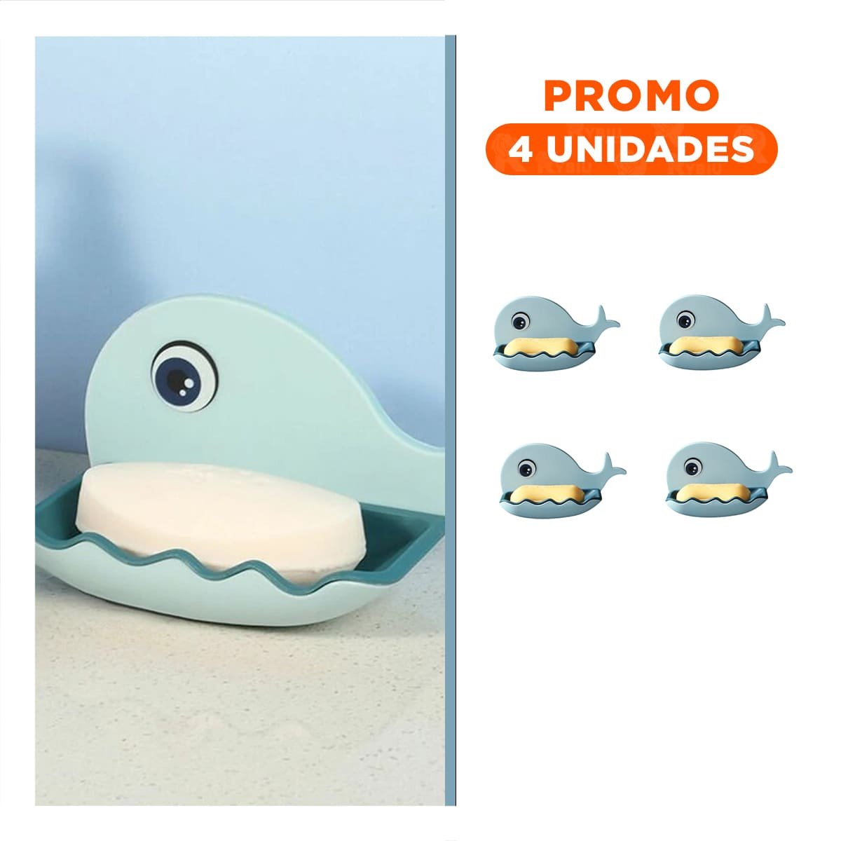 PACK4 SOPORTE JABON MODERNO DISENO BALLENA CELESTE UTIL PARA ZONA LAVADO - 1