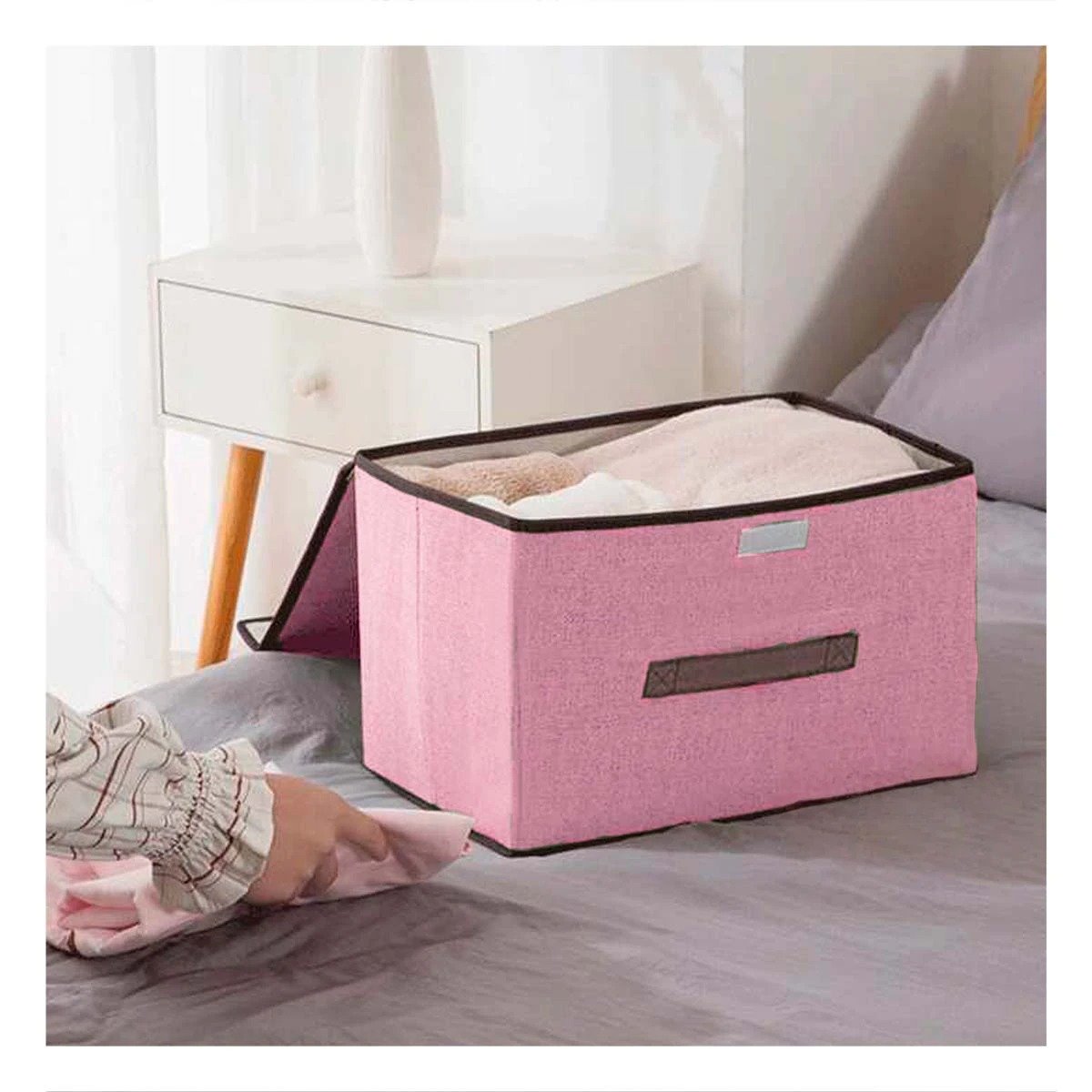 CAJA DE ALMACENAJE TELA ROSADO 36X24X23CM PARA ESPACIOS ORDENADOS Y+REGALO STICKER - 3