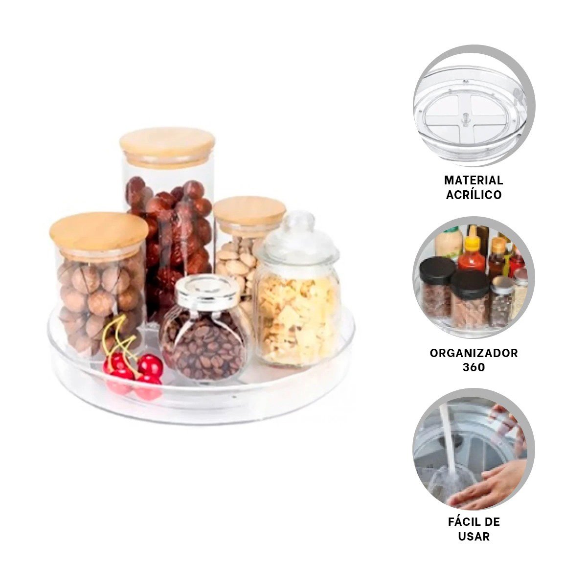 BANDEJA GIRATORIA ORGANIZADORA 29X3.5CM PARA COCINA TRANSPARENTE Y+PAPEL REGALO - 5