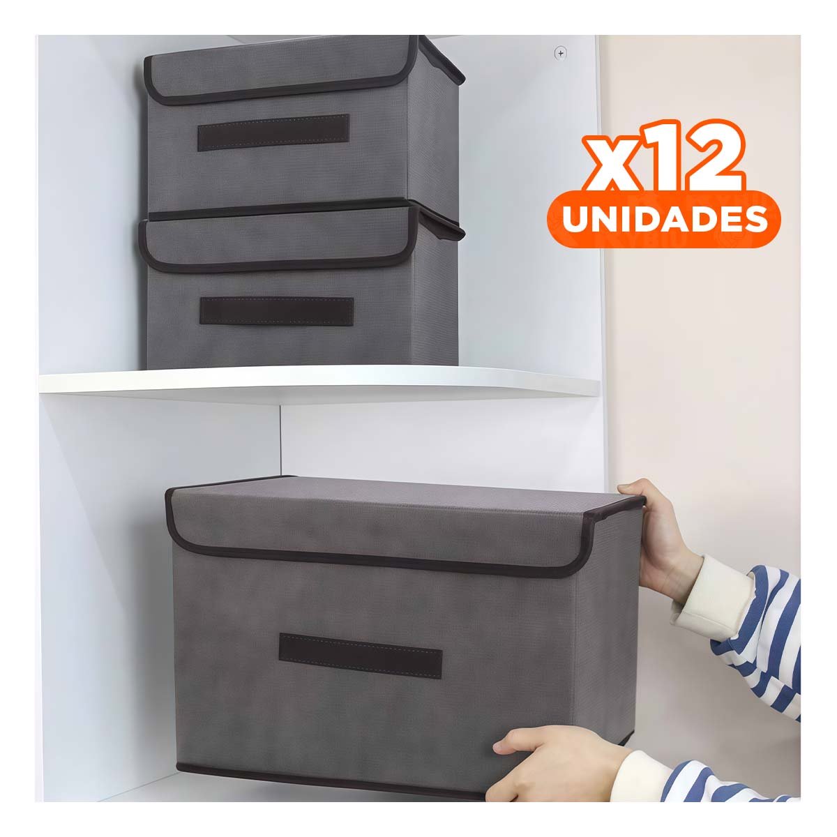 PACK12 UNIDAD PLEGABLE TELA NEGRO 36X24X23CM PARA GUARDAR OBJETOS Y+REGALO STICKER - 1