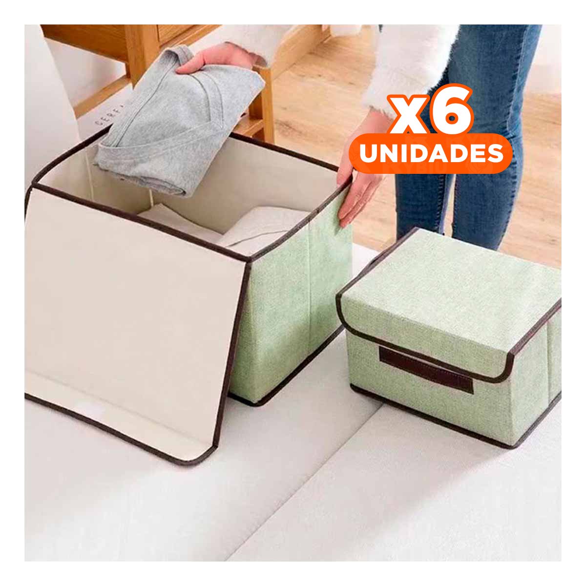 PACK6 UNIDAD DE ALMACENAJE TELA VERDE 36X24X23CM PARA ESPACIOS ORGANIZADOS Y+PAPEL REGALO - 1