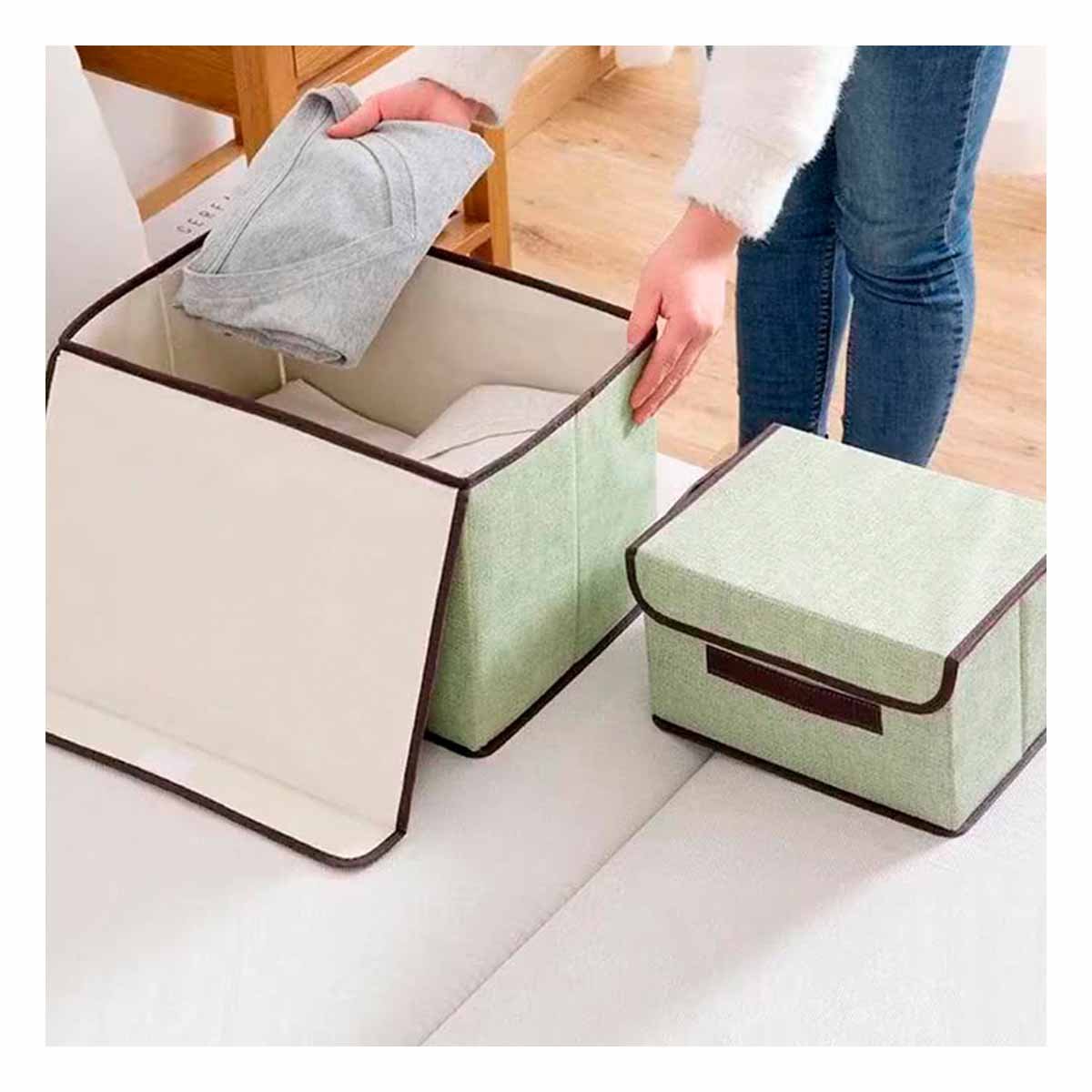 PACK6 UNIDAD DE ALMACENAJE TELA VERDE 36X24X23CM PARA ESPACIOS ORGANIZADOS Y+PAPEL REGALO - 2