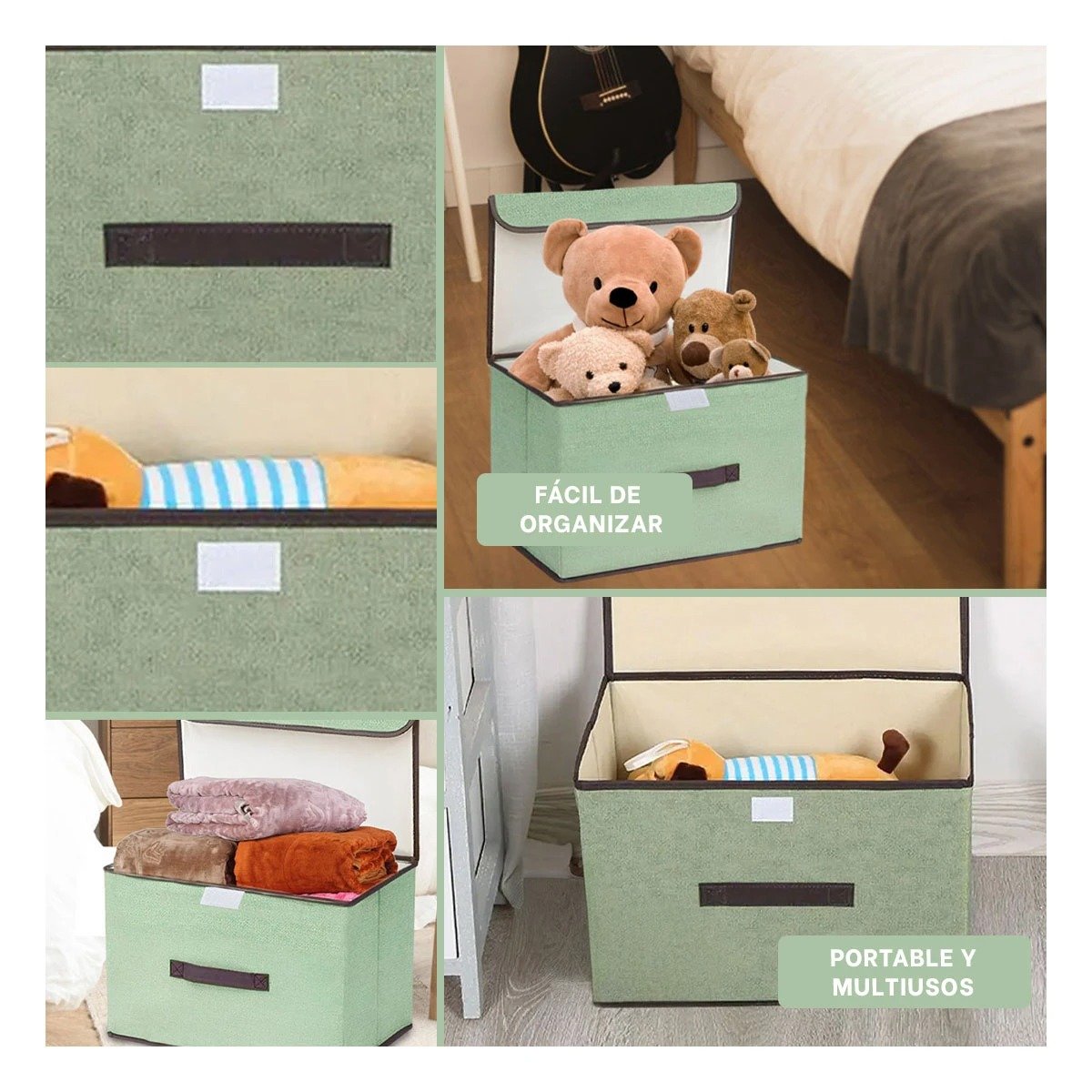 PACK12 UNIDAD DE GUARDADO TELA VERDE 36X24X23CM PARA USO DIARIO EN CASA - 2