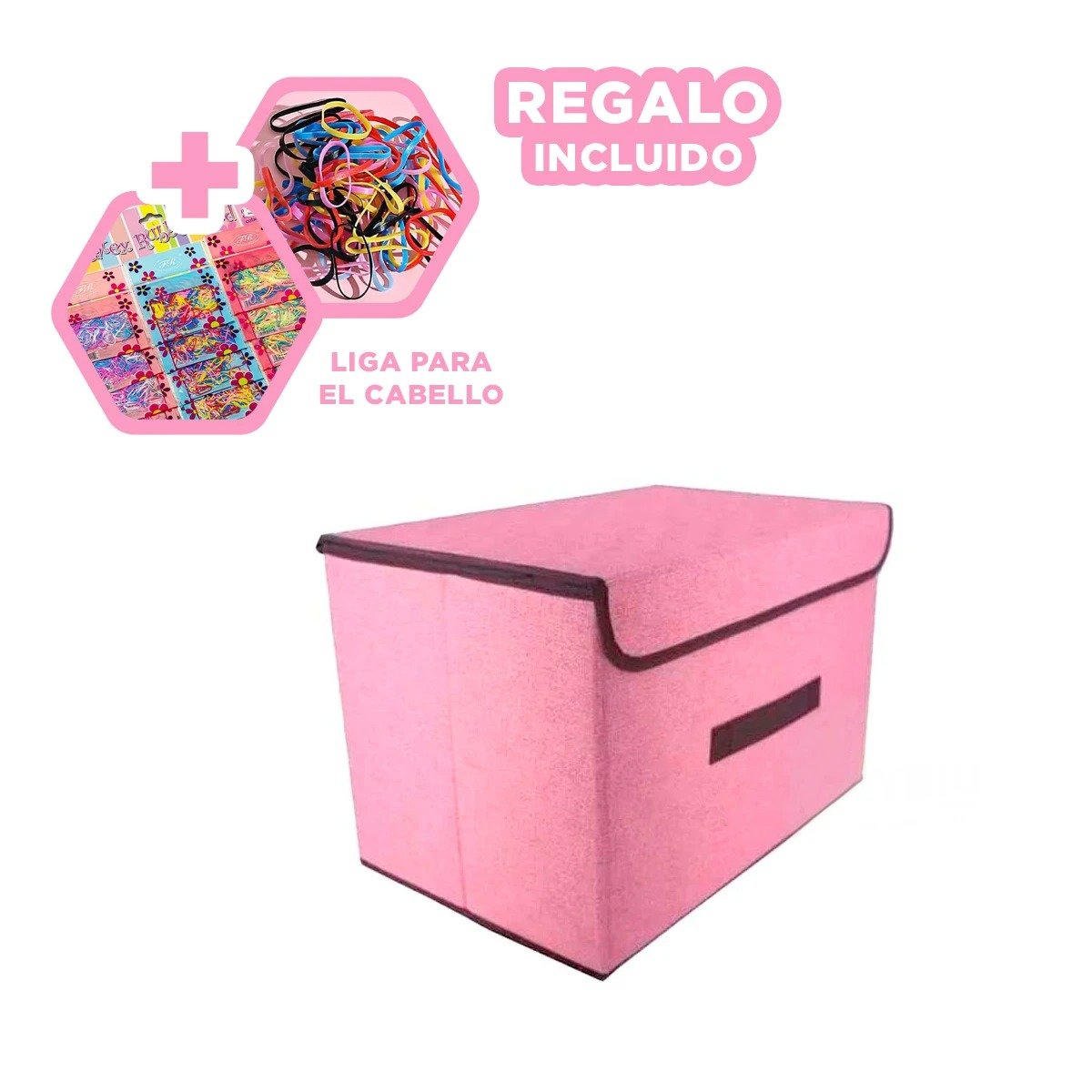 CAJA TEXTIL ROSADO 36X24X23CM PARA ORGANIZAR ROPA Y ACCESORIOS Y+LIGAS REGALO - 2