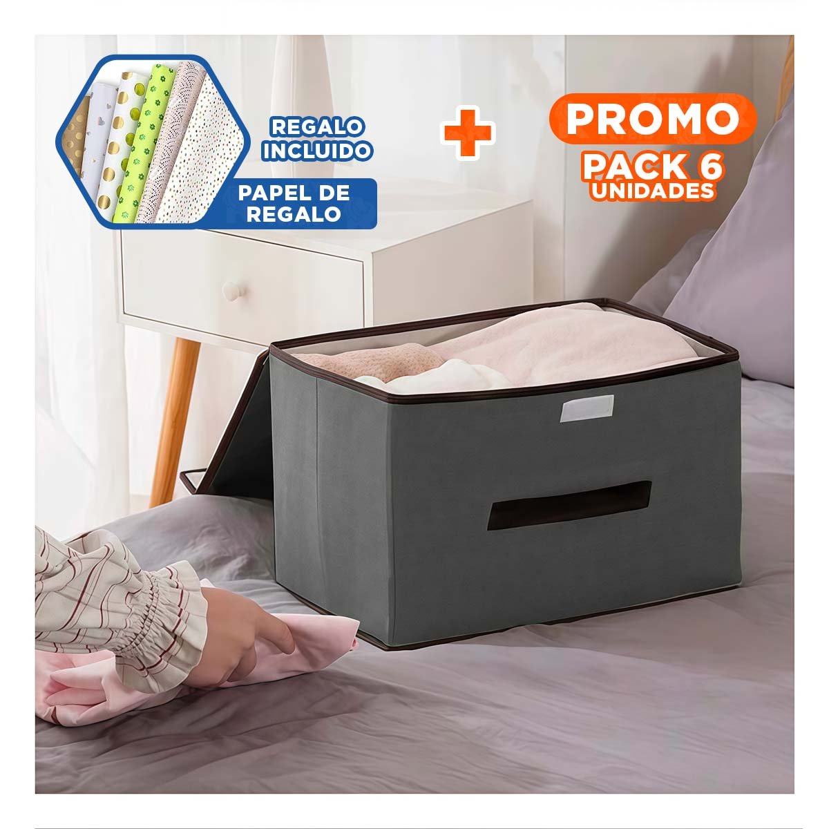 PACK6 MODULO DE ALMACENAJE TELA NEGRO 36X24X23CM PARA ESPACIOS ORGANIZADOS Y+PAPEL REGALO - 1
